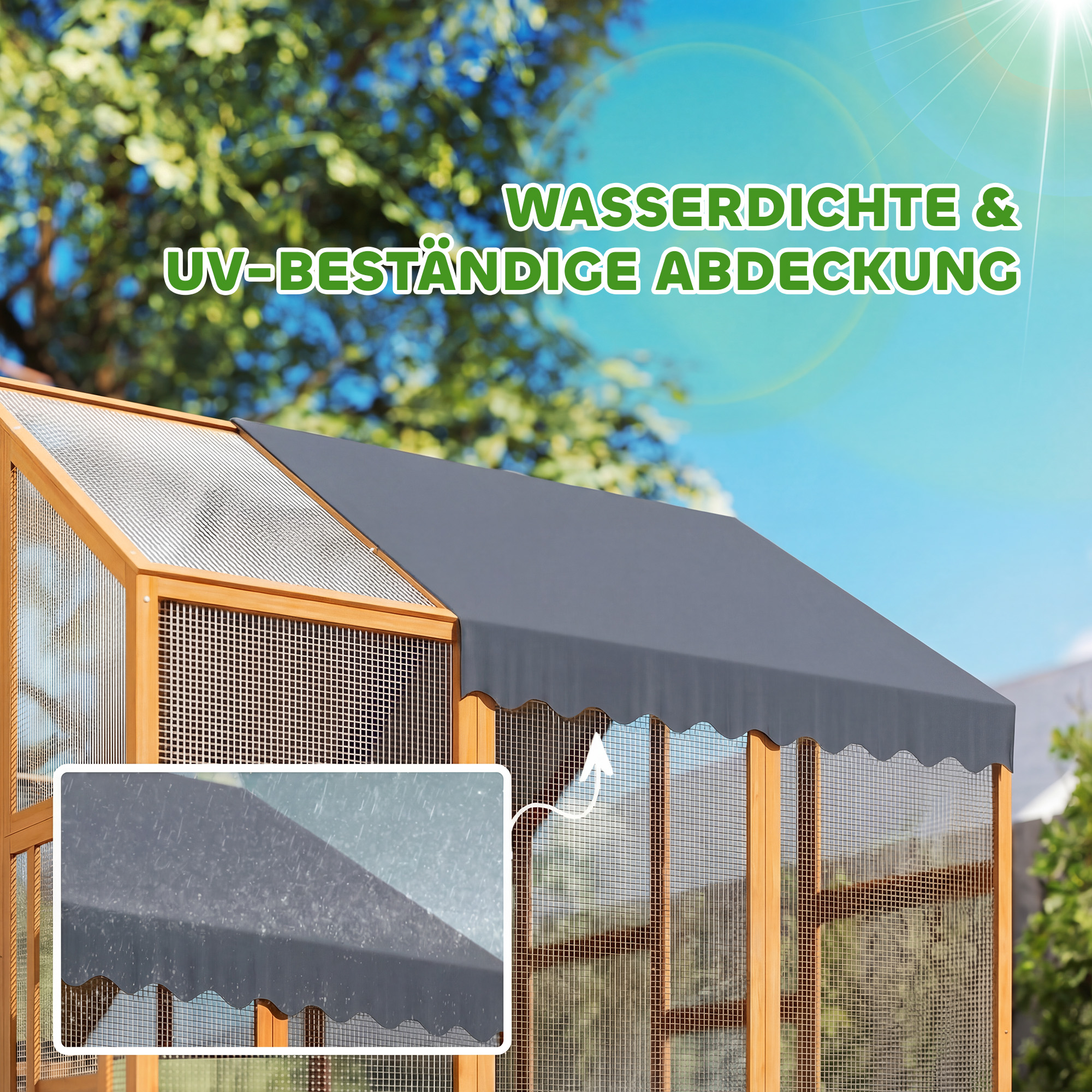 Hühnerstall 3,07? Freilaufgehege Holz mit wasserdichtem Tuch, Sicherheitsschloss, für 6-8 Hühner 1,7 x 1,8 x 1,8 m