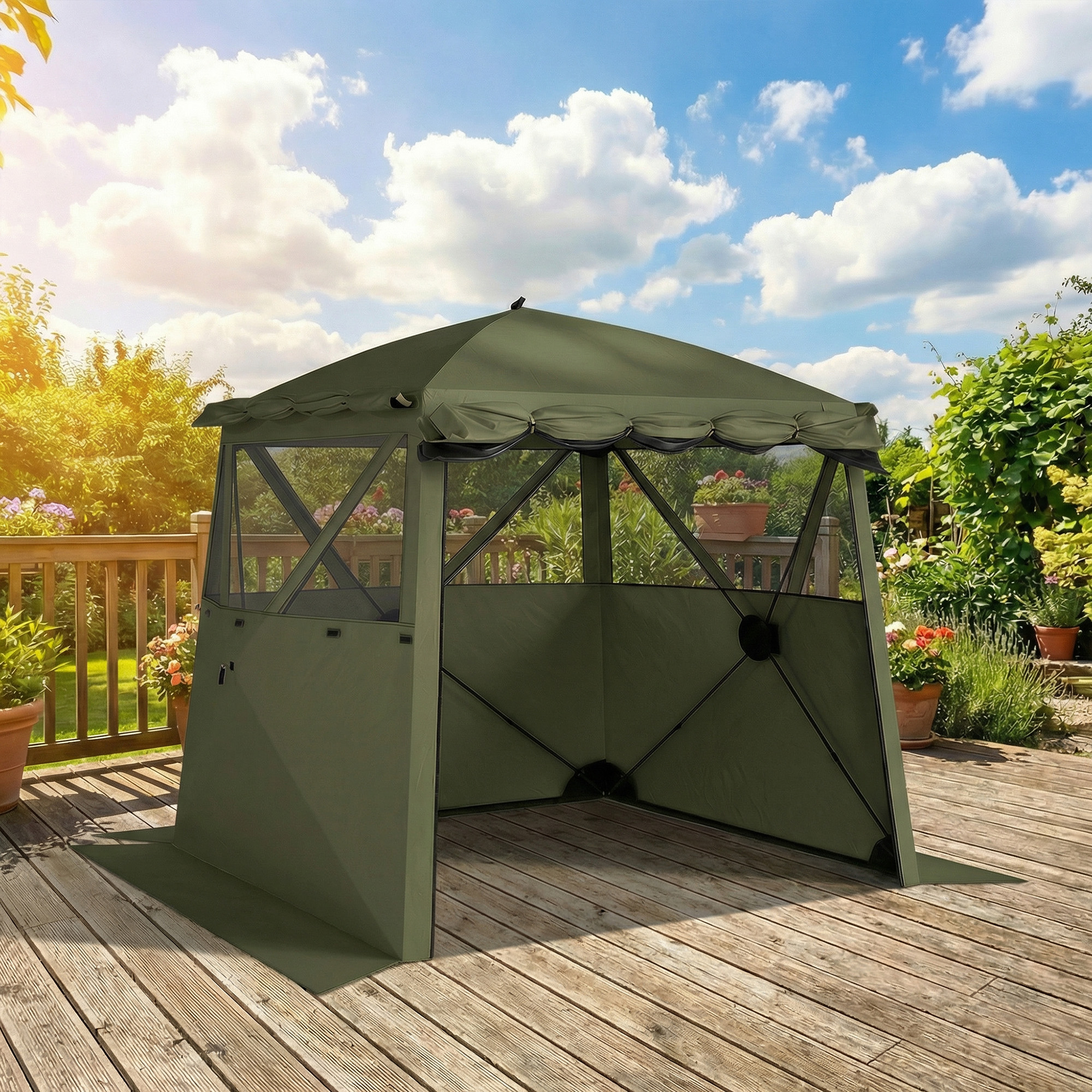 Pavillon 2x2m Wasserdicht Stabil Winterfest Pop-up Faltpavillon mit 4 Seitenteilen Netzfenstern Vortür UV 30+