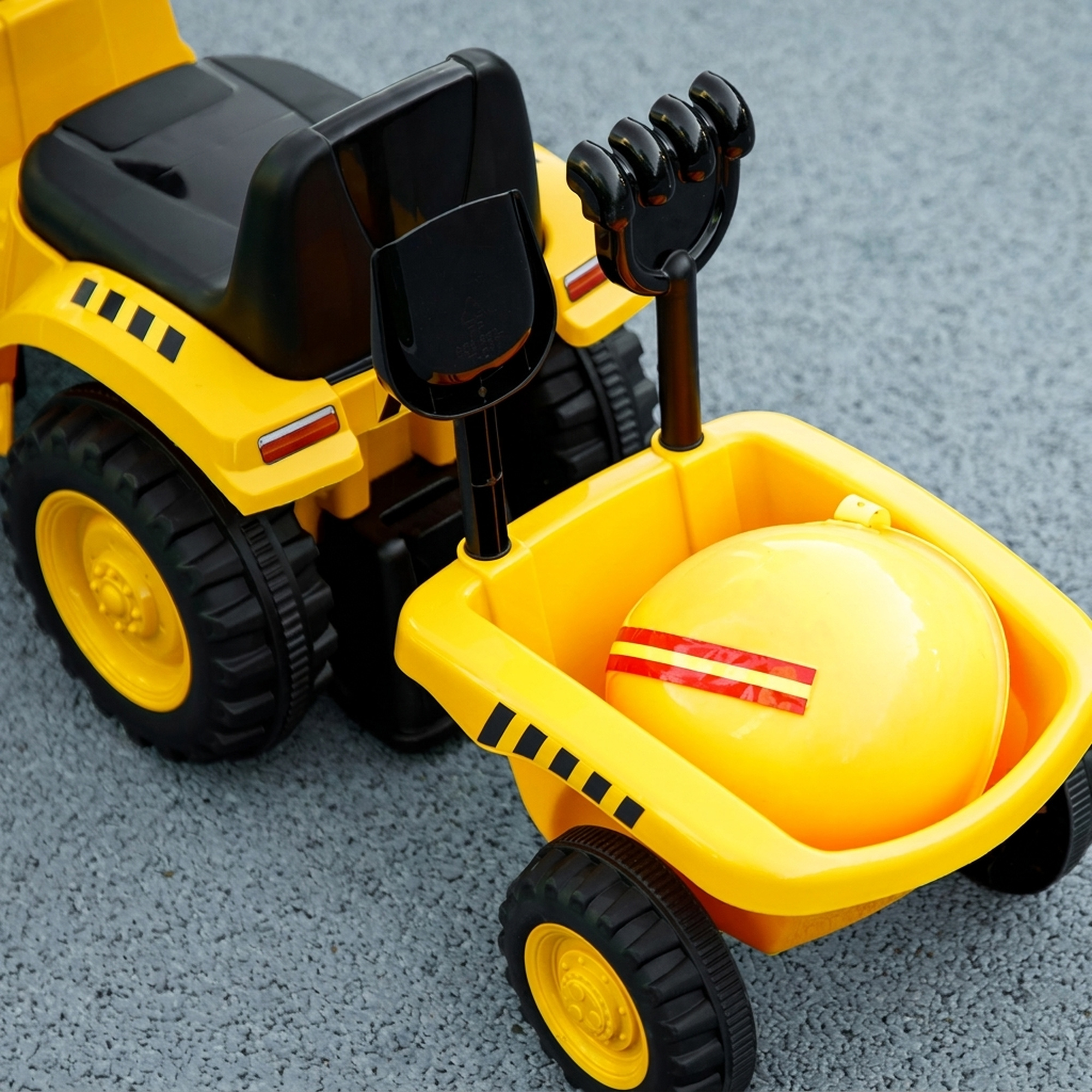 Sitzbagger Aufsitzbagger mit Schaufel Lenkrad Kinderbagger mit abnehmbarem Anhänger Licht Musik für 1-3 Jahre Gelb