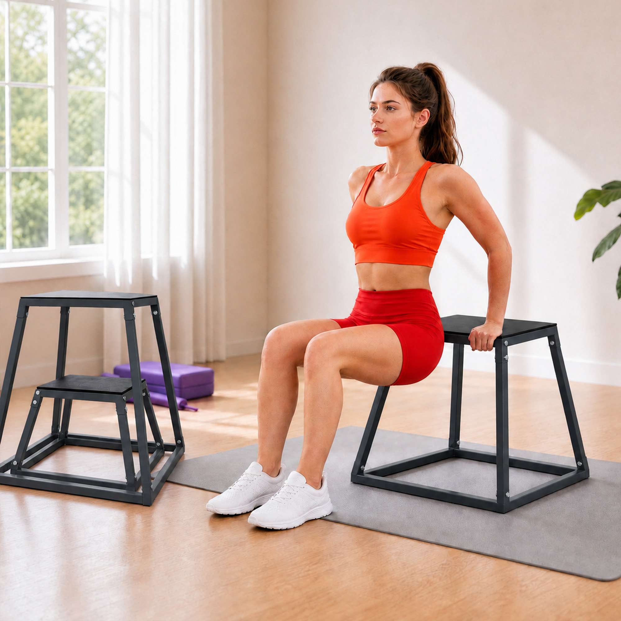 Plyometrische Sprungboxen 3er Set 30,5/45,8/61 cm Stapelbare Plyo Jump Box aus Stahl bis 200 kg