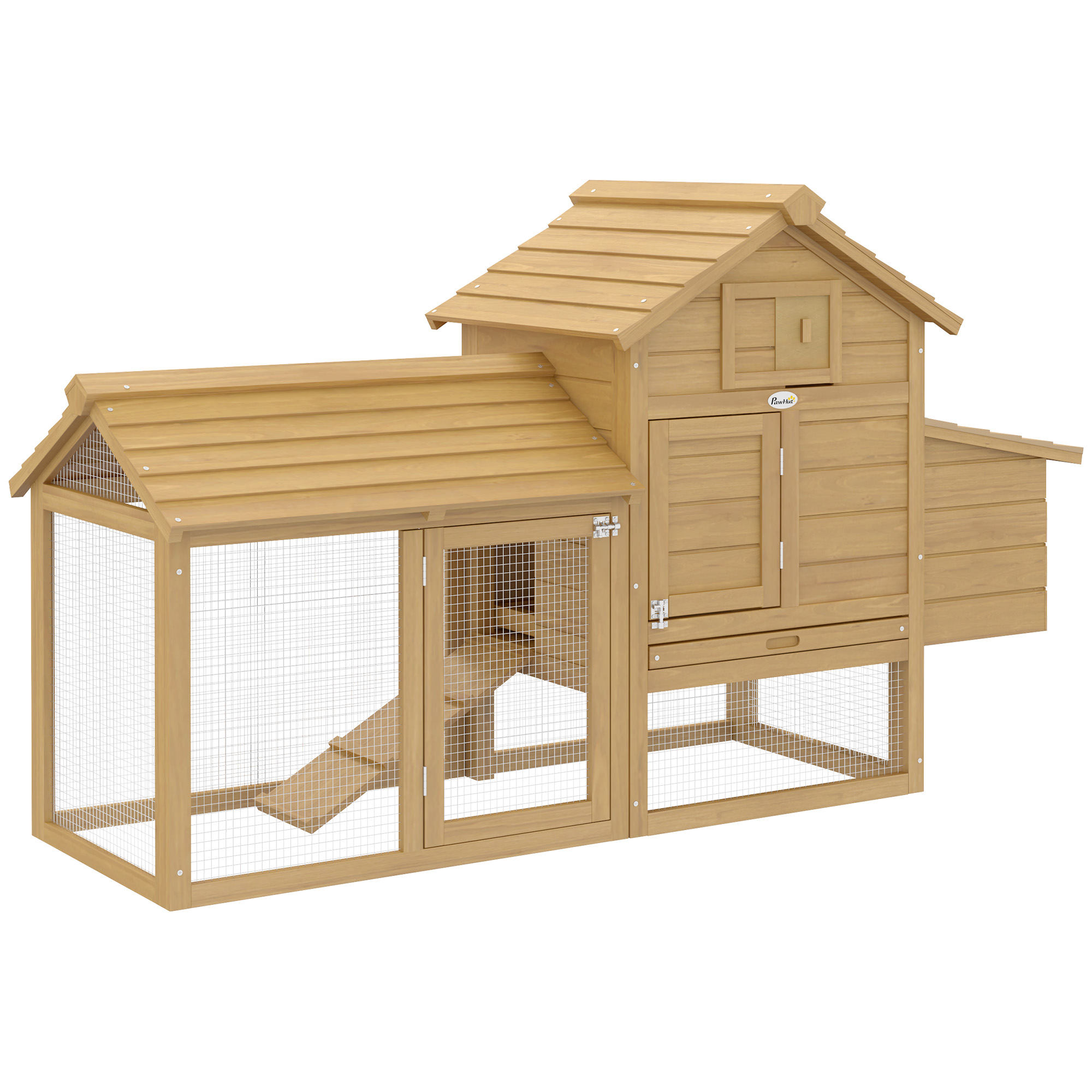 Hühnerstall Hühnerhaus aus Holz 151,5 x 54 x 87 cm, Freilaufgehege mit 2 Ebenen, 2 Türen, Nistkasten, wasserfestem Dach, Auslauf, Rampe, Hühnergehege für Garten, Natur