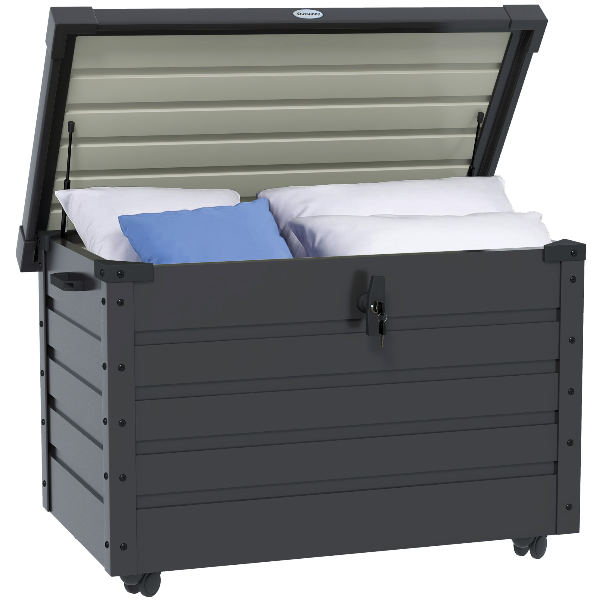 Outdoor Aufbewahrungsbox Gartenbox Kissenbox, wetterbeständig, 4 Rollen, 100 cm x 62 cm x 65 cm, Dunkelgrau