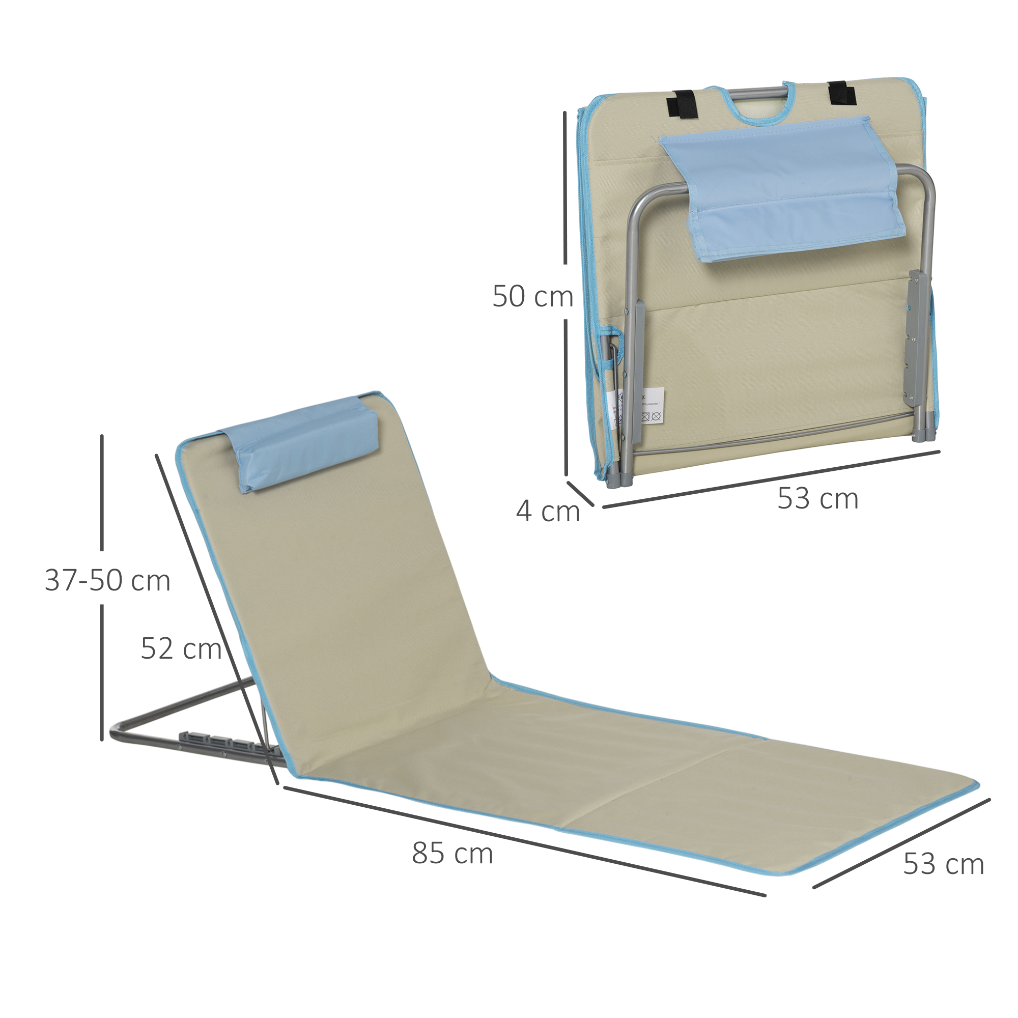 2er-Set Strandmatte, verstellbar, faltbar, 124L x 53B x 37-50H cm, Beige