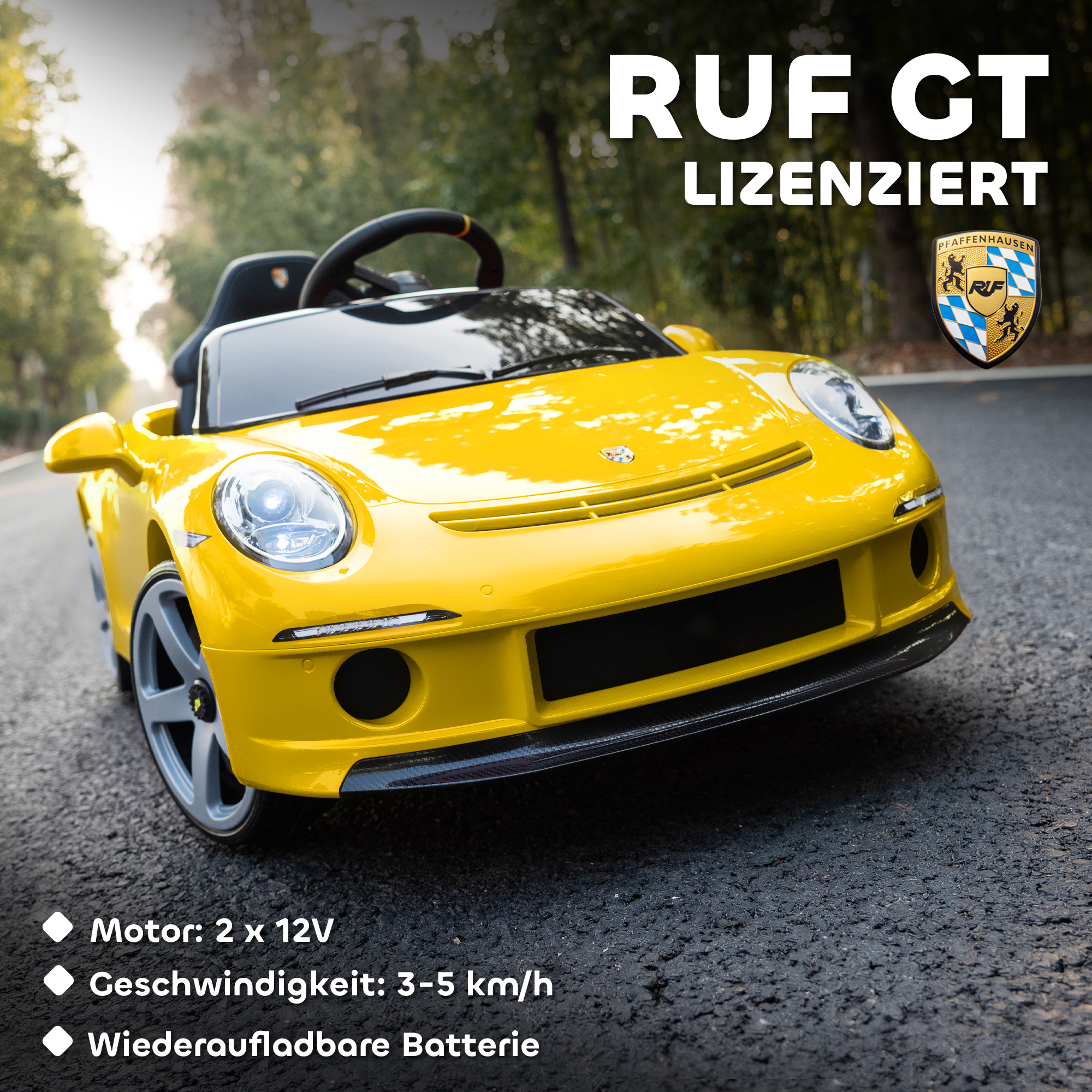 Kinderfahrzeug Porsche 911 RUF GT, gelb