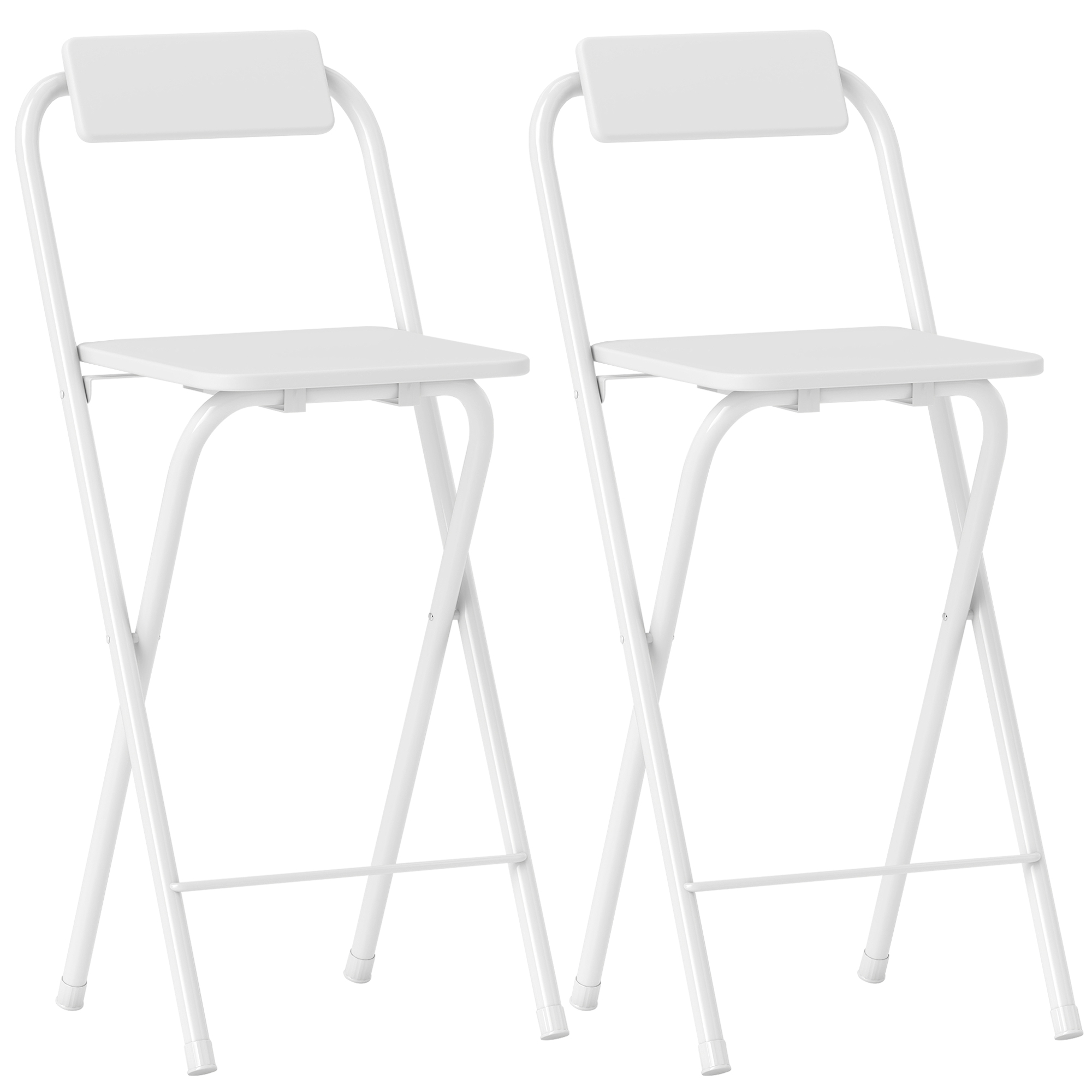 Barhocker 2er Set, Klappbar Barstuhl mit Stahlgestell, Lehne, Fußstütze Tresenhocker für Küche 37 x 45 x 87 cm Weiß