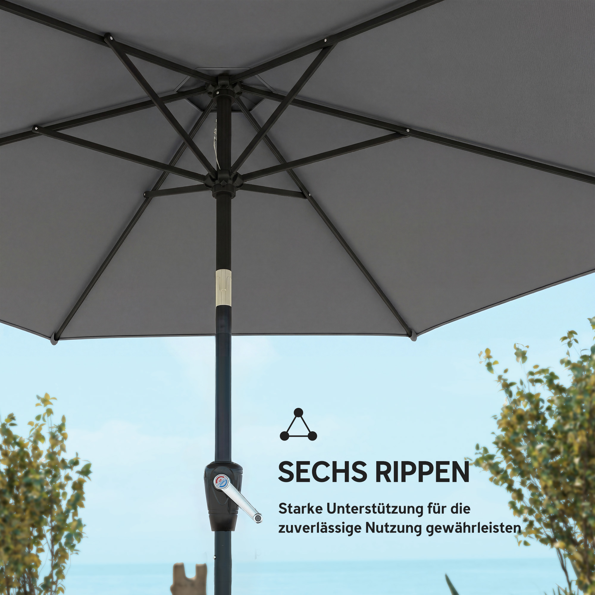 Sonnenschirm 270 cm knickbar Balkonschirm mit Kurbel UV 50+ Gartenschirm Dunkelgrau