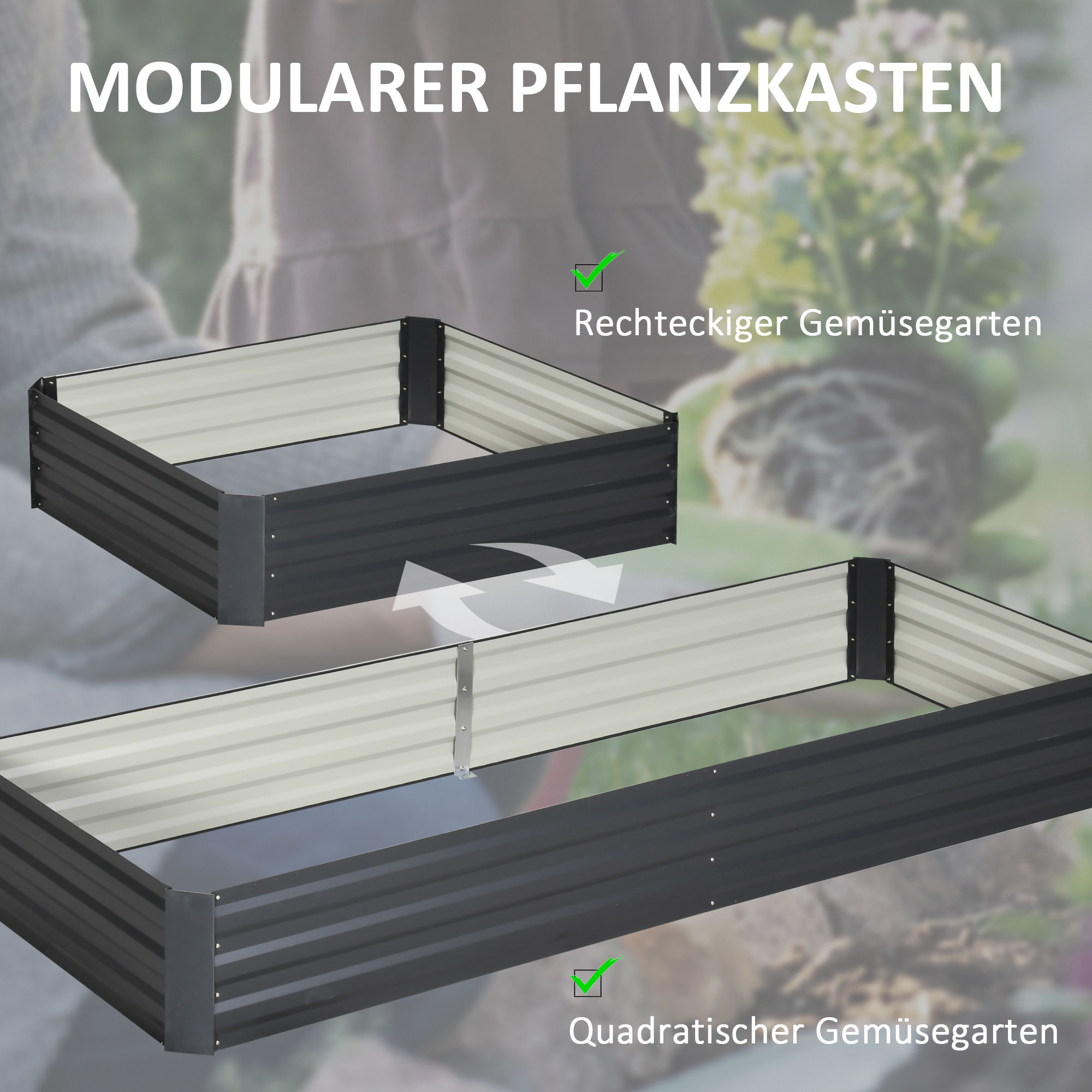 Stahl-Hochbeet, offener Boden, einfacher Aufbau, 95L x 90,5B x 29,8H cm, Grau