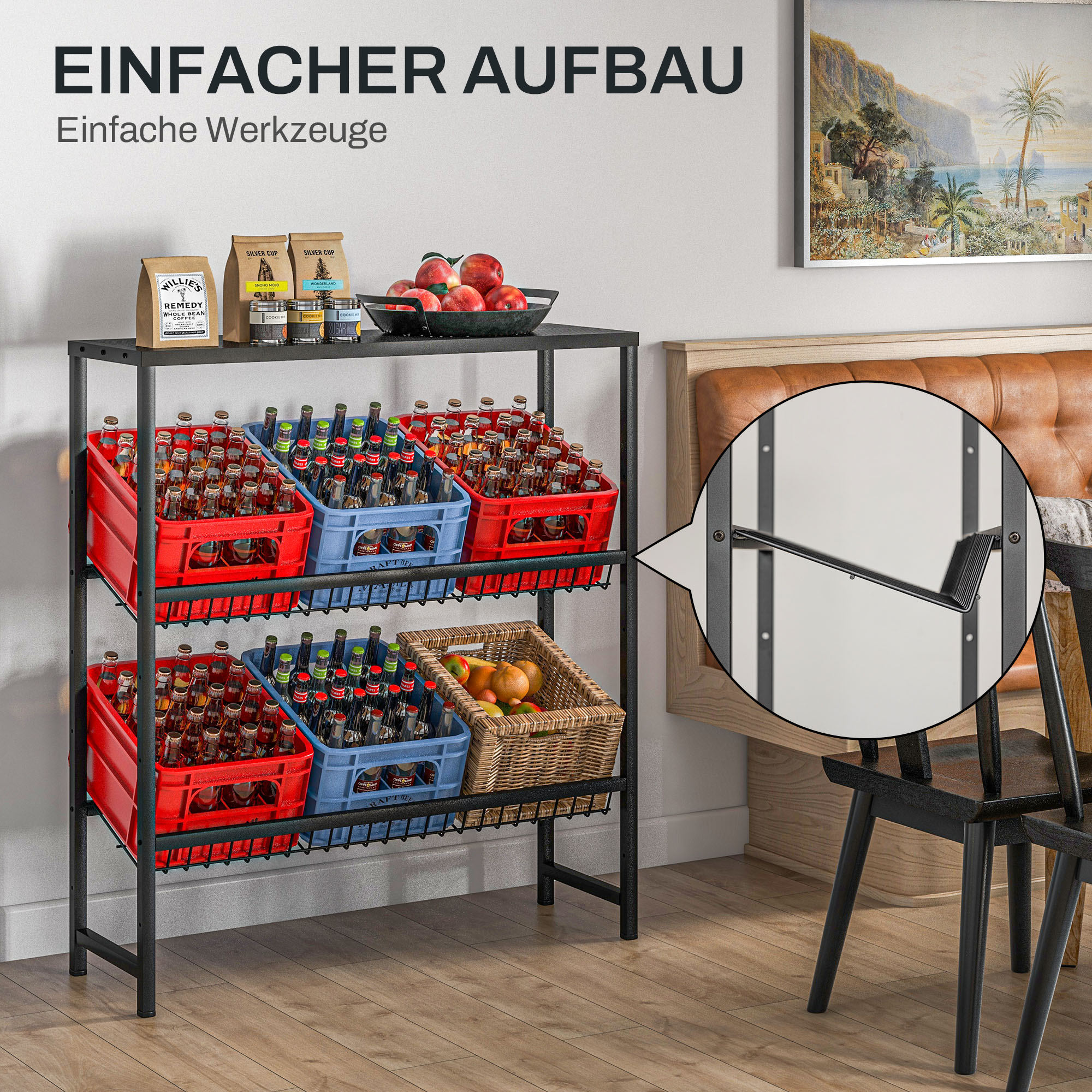 Lagerregal, höhenverstellbar, stabiles Metall, platzsparendes Design, 210 kg belastbar, Schwarz