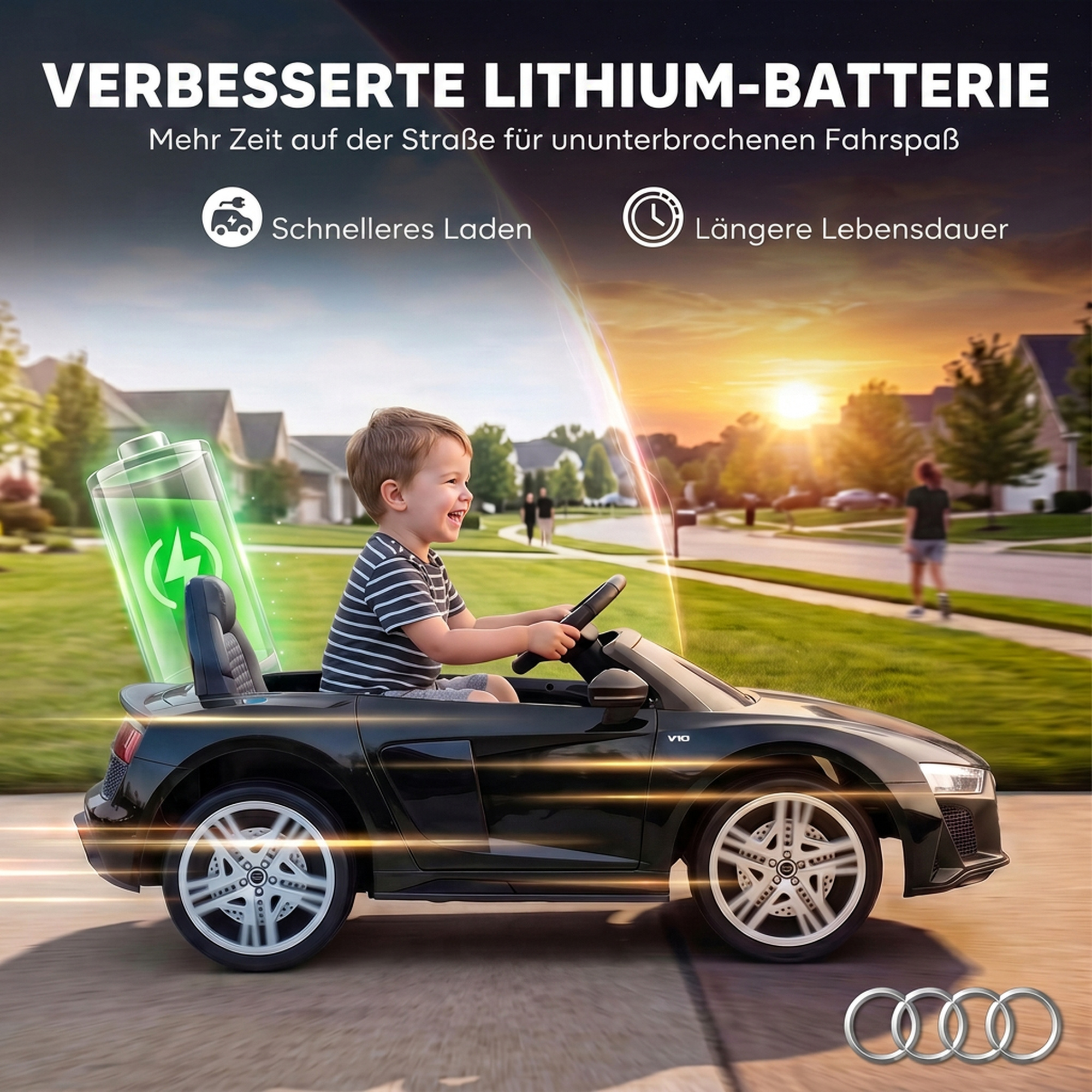 Kinder Elektroauto 12V Kinderauto mit Fernbedienung Lithium-Akku 2 Motor Sanftanlauf Hinterradfederung Schwarz