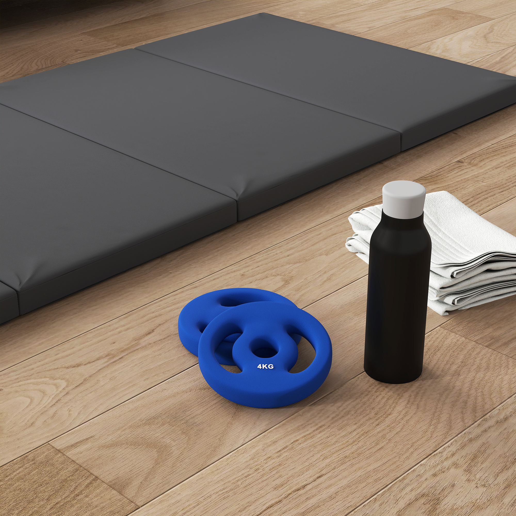 2 x 4 kg Gewichtsplatten mit praktischen Handgriffen, Gewichts-Set für Home-Gym, Fitnessstudio, Stärke-Training, Blau