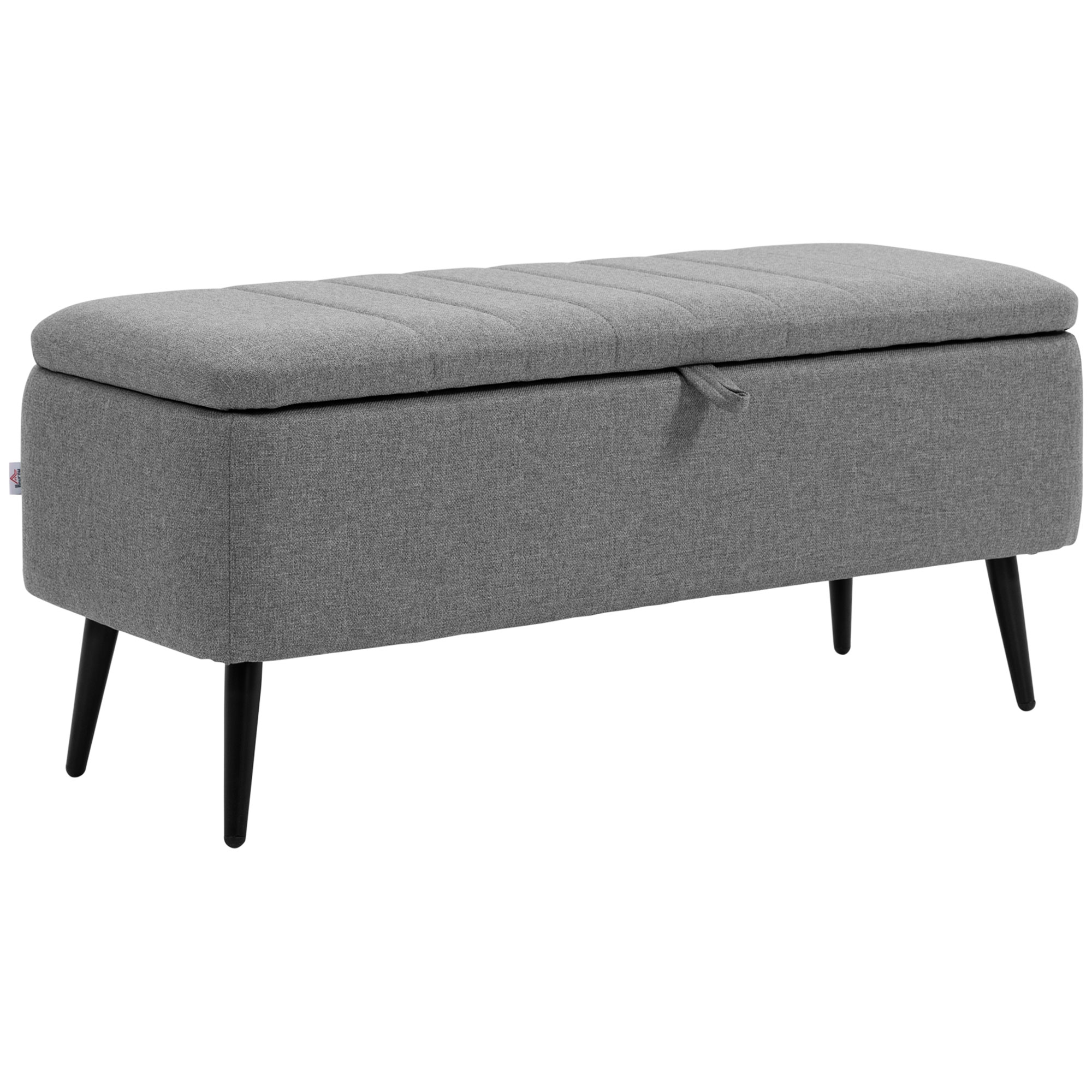 Sitzbank mit Stauraum Polsterbank mit Leinenoptik, Sitztruhe mit Stahlbeine 102 x 40 x 44 cm, Grau