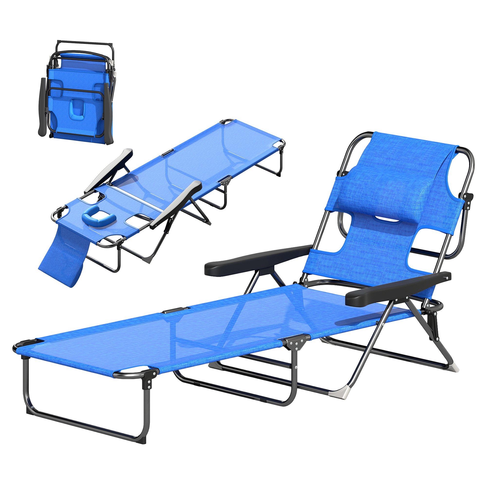 Sonnenliege Gartenliegen Relaxliege, klappbar, wetterbeständig, 194 cm x 72 cm x 31 cm, Schwarz + Dunkelblau