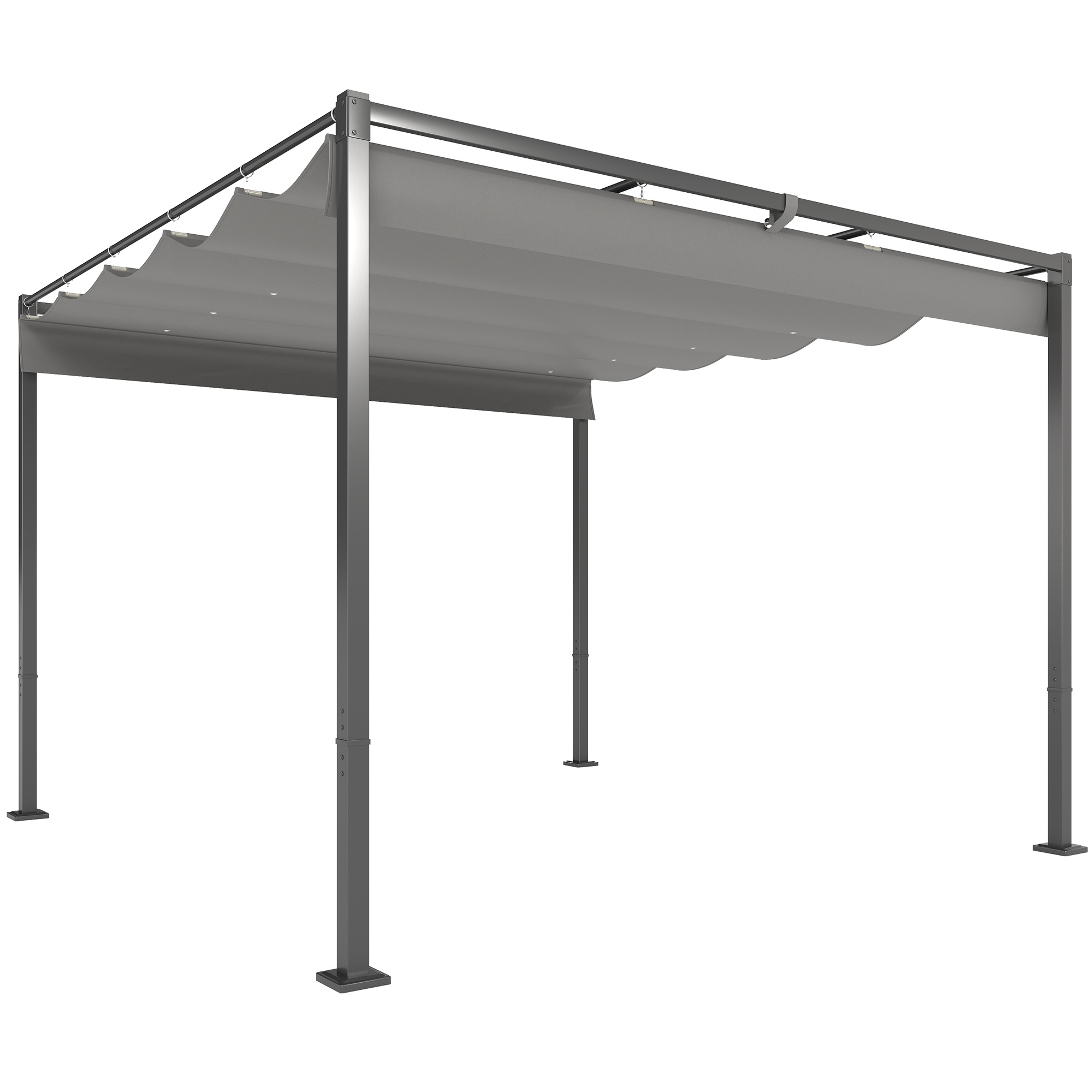 3 x 3 m Garten-Pergola mit einziehbarem Dach, Pavillon, Baldachin für Schatten, UPF30+, Grau