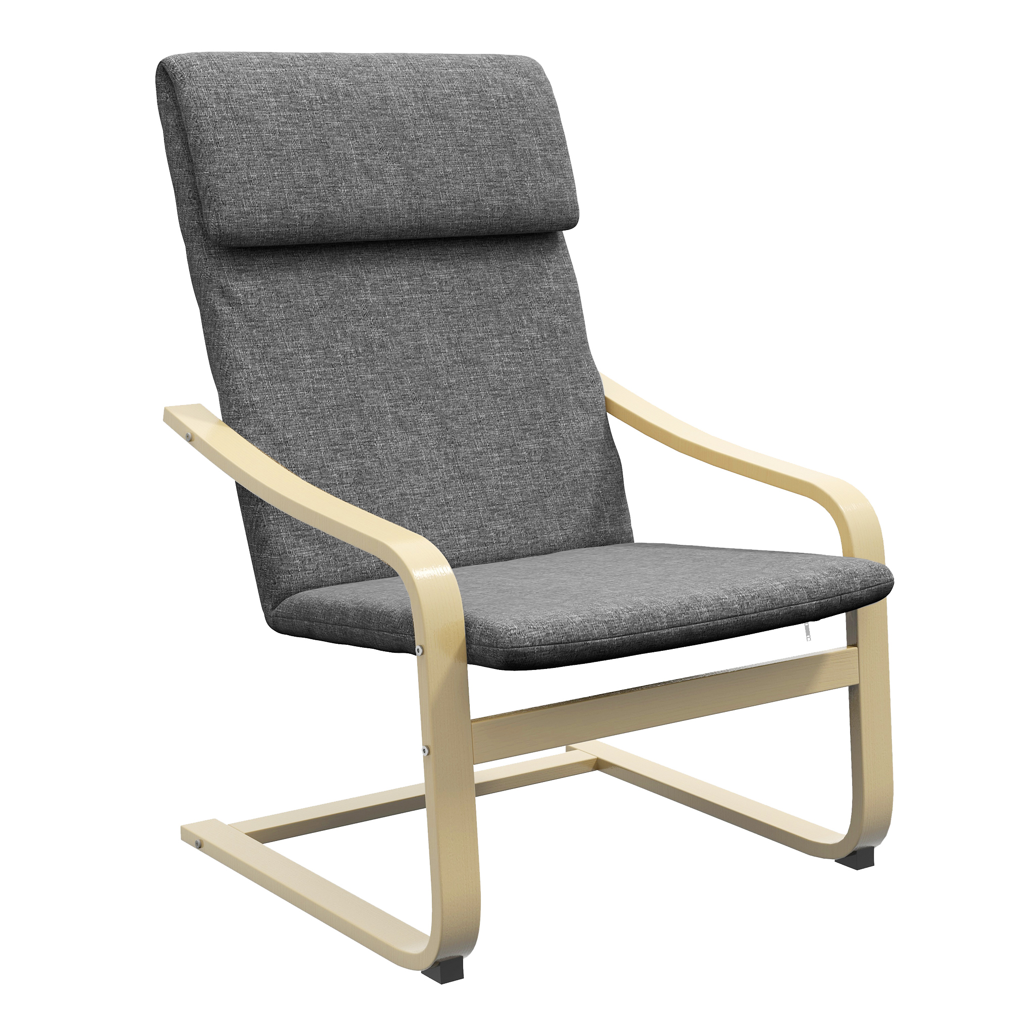 Sessel mit Kopfstütze und Armlehnen, Bezug in Leinenoptik, Holzgestell, Grau + Natur Sessel mit Kopfstütze und Armlehnen, Bezug in Leinenoptik, Holzgestell, Grau + Natur