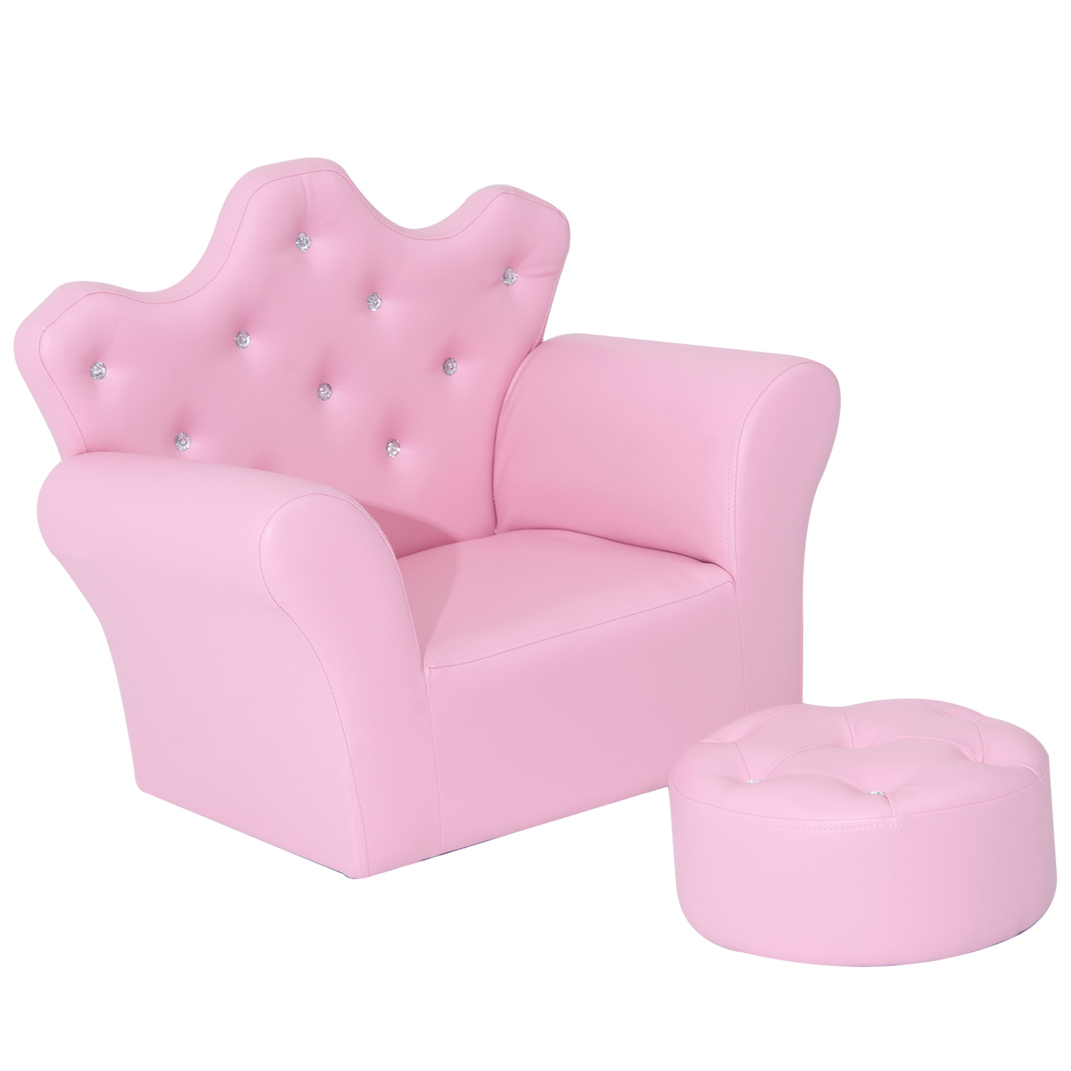 Spielsofa für Kinder, Kindersofa mit Ottomane, Kindercouch Prinzessinnen Spielsofa Kindercouch Mini Couch für Kuschelecke, Kinderzimmer, Spielzimmer, Schlafzimmer, Rosa