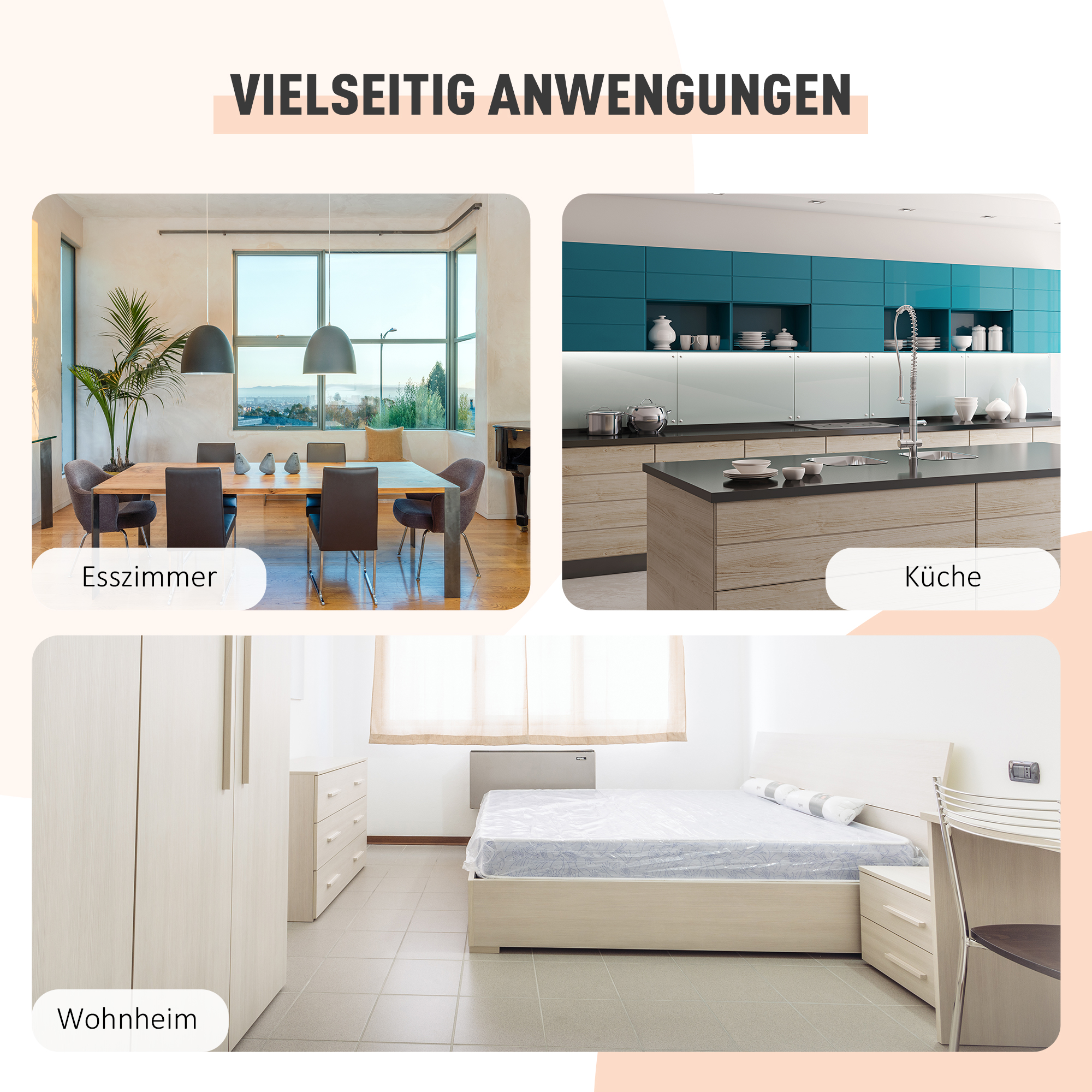Klapptisch Esstisch Beistelltische Ablagefläche für Wohnzimmer Küche Eiche Holz Metallrahmen Natur+Weiß 169 x 60 x 75 cm