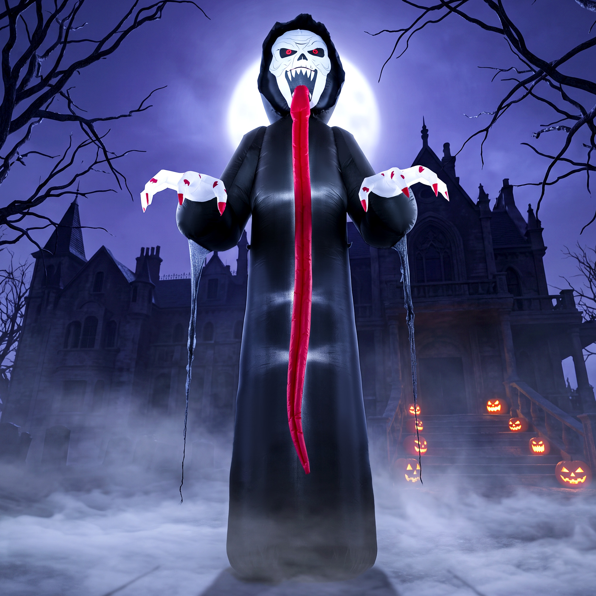 aufblasbares Halloween-Skelett, 310 cm, mit integrierten LED-Lichtern, gruselige Deko für Innen- und Außenbereich