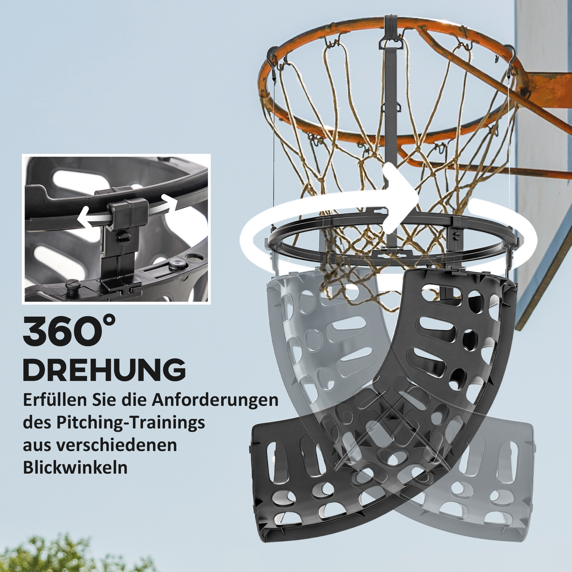 Basketball-Rebounder, höhenverstellbar, 360° drehbar, Kunststoff, 35,6L x 35,6B x 75,5H cm, Schwarz