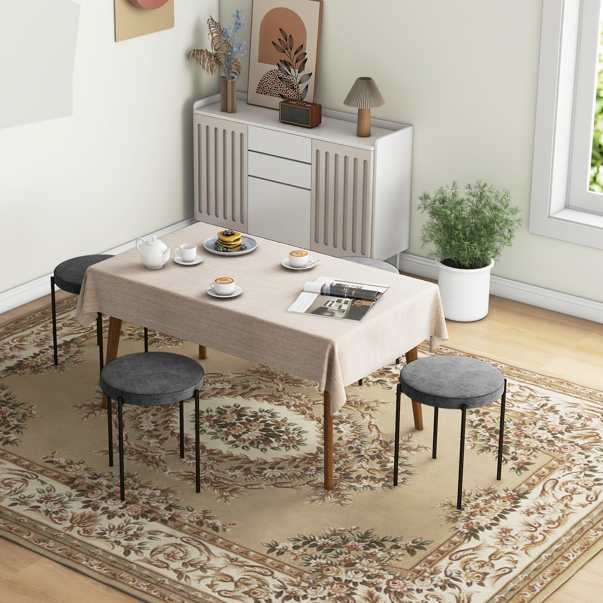 Küchenhocker 4-er Set, stapelbar, Samtoptik, bis 100kg, Stahlrahmen, 41,5 x 41,5 x 46 cm, Dunkelgrau