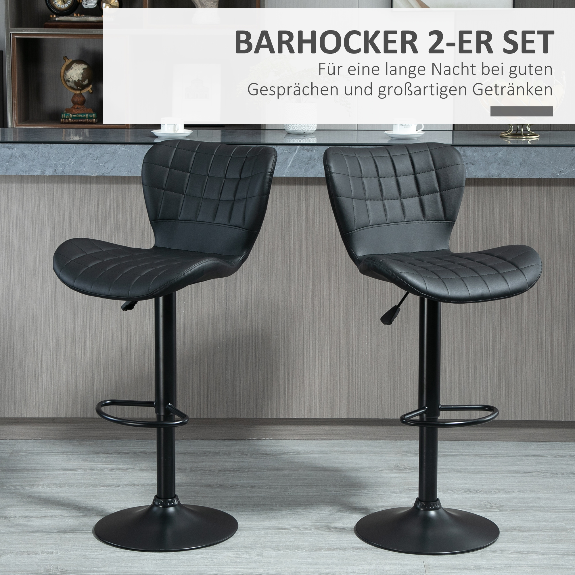 2-er-Set Barhocker Retrodesign 47 cm x 51,5 cm x 89-109 cm Schwarz