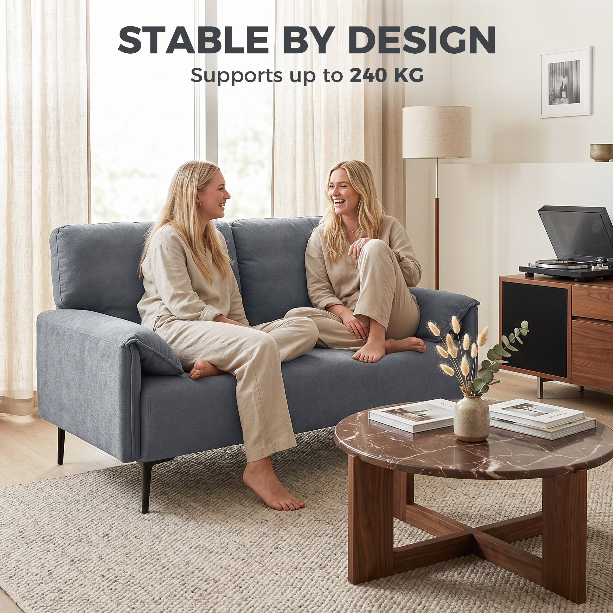 2-Sitzer-Sofa, dicke Kissen, samtiger Bezug, Polstersofa, Schwarz