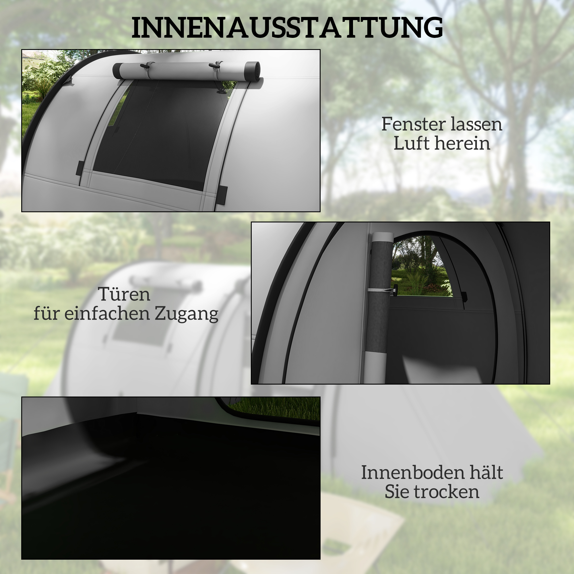 Campingzelt für 3-4 Personen stabil wasserdicht Familienzelt mit Schlafzimmer Wohnzimmer 3000mm Wassersäule Grau