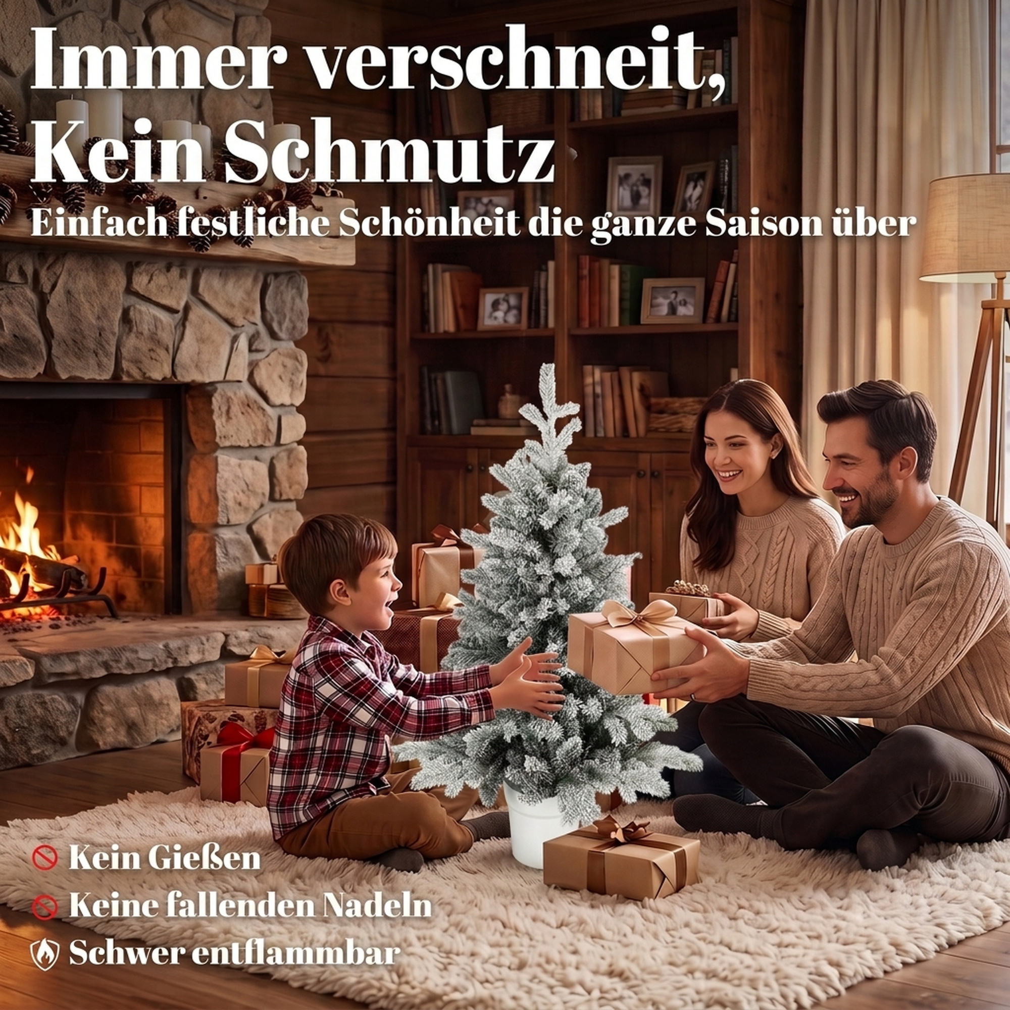 Mini 90 cm Weihnachtsbaum mit 296 Zweigspitzen Schnee-Effekt Topf, Mini-Tischbaum für Zuhause Büro, Weiß