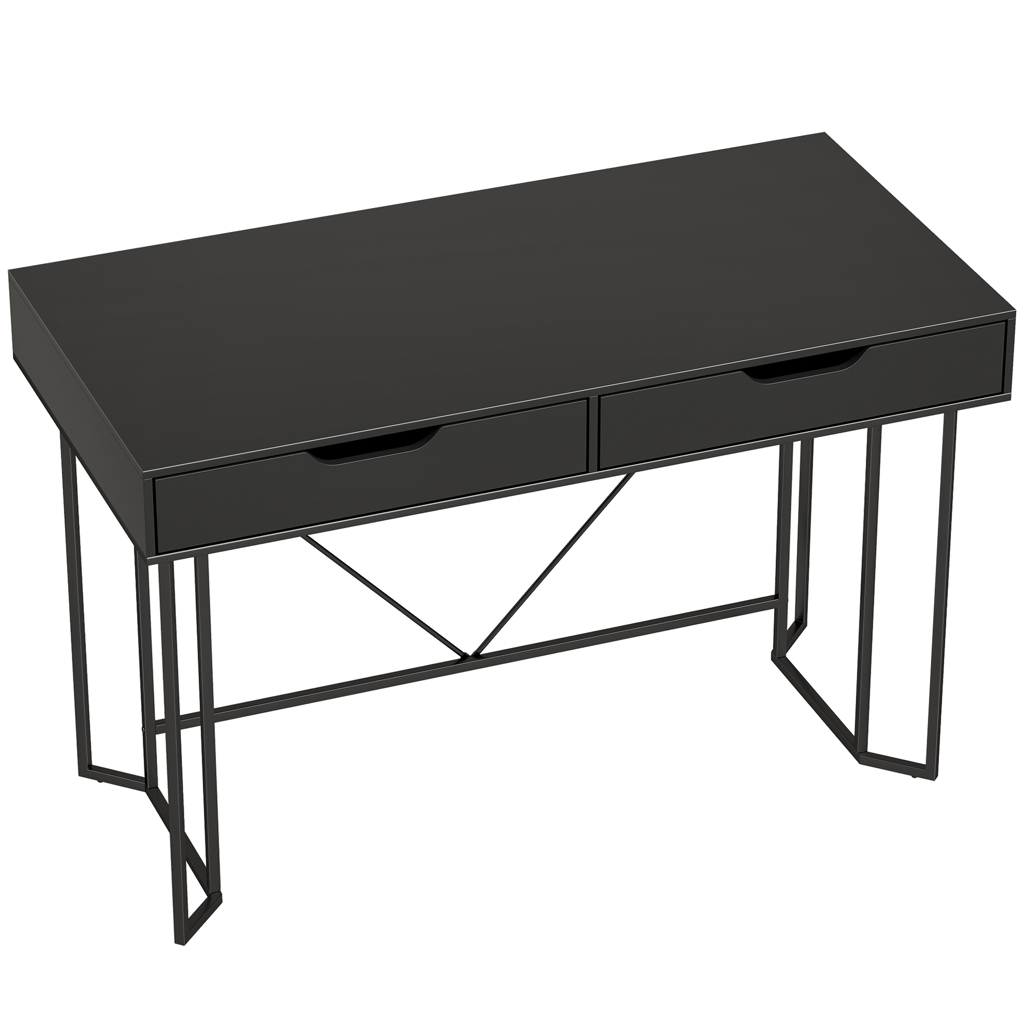 Kleiner Computertisch mit 2 Schubladen, Schreibtisch mit großer Arbeitsfläche 120 x 60 x 77 cm Schwarz