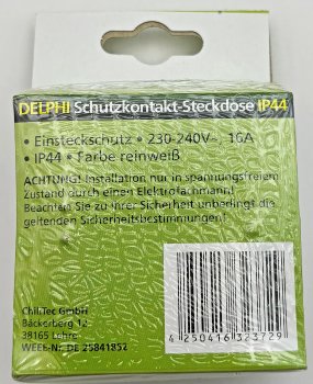 DELPHI Schutzkontakt-Steckdose IP44 / 250V~/ 16A, inkl. Rahmen, UP, weiß