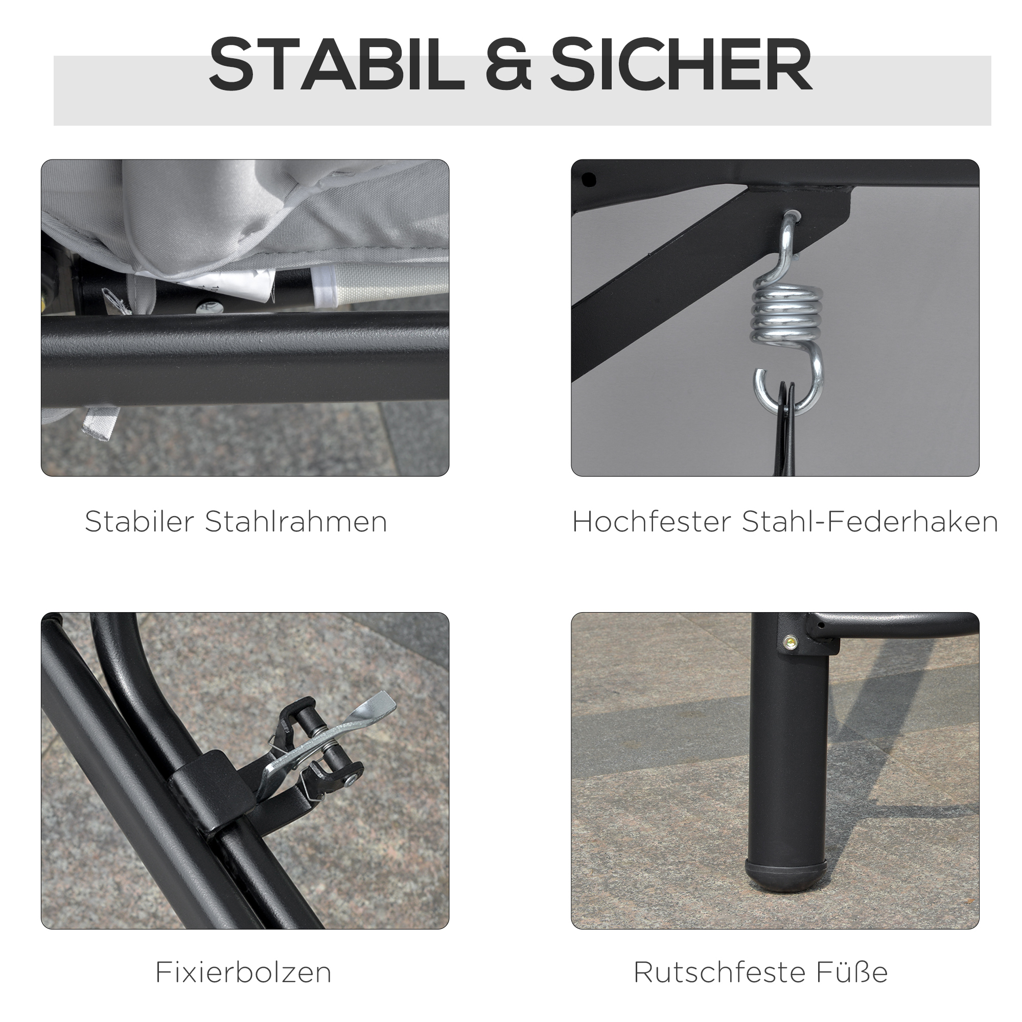 Hollywoodschaukel Gartenschaukel Schaukel Schaukelbank mit Liege-Funktion, 3 Sitzer, Metall+Polyester, Grau, 209 x 114 x 170 cm