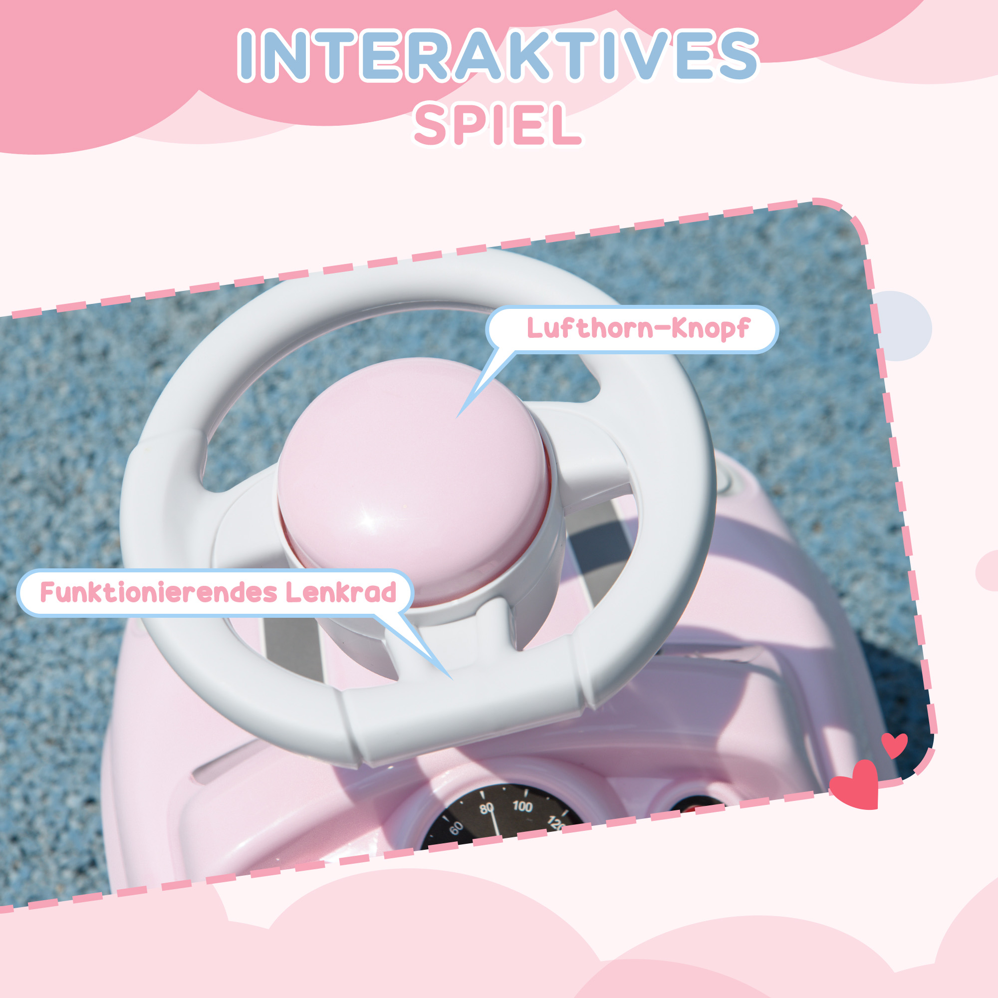 Rutschauto für Kinder, Kippschutz, Hupe, rutschfester Sitz, für 1,5-3 Jahre, bis 25 kg, Rosa