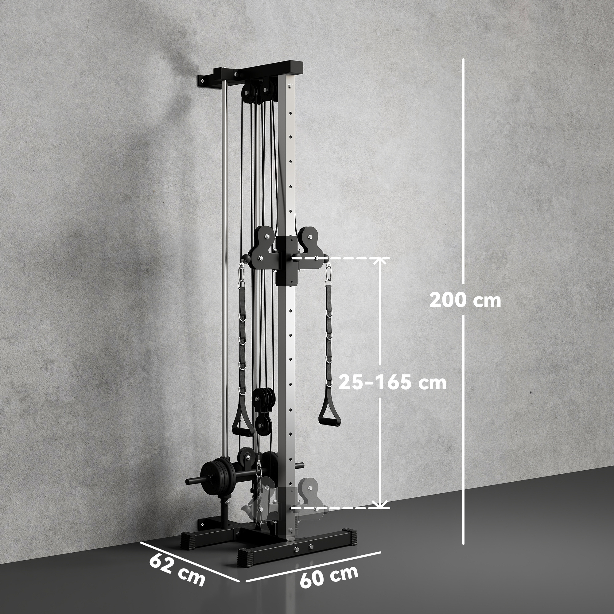 Kraftstation höhenverstellbar 25-165 cm mit Dual-Pulley-Systemen Adaptern 62 x 60 x 200 cm Schwarz