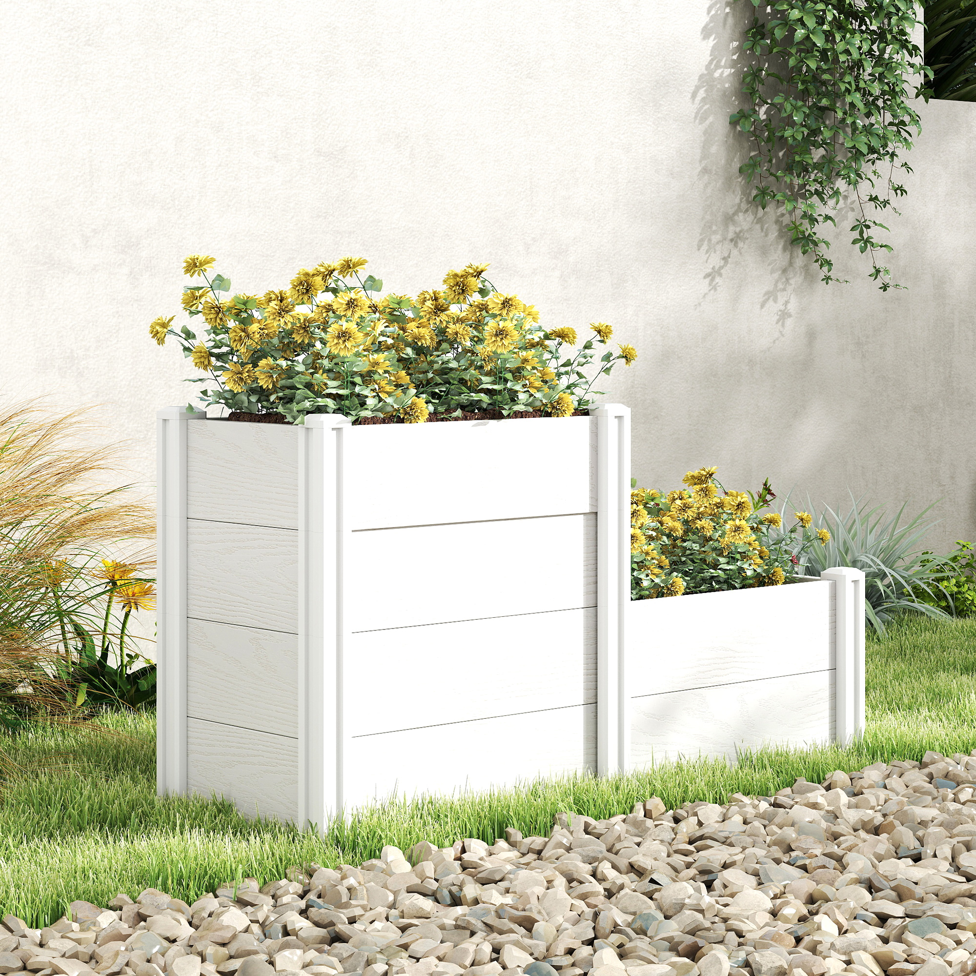 Hochbeet 3-stufig Stapelbar Gartenbeet mit Offenem Boden, modulares Kräuterbeet DIY Montage Kunststoff