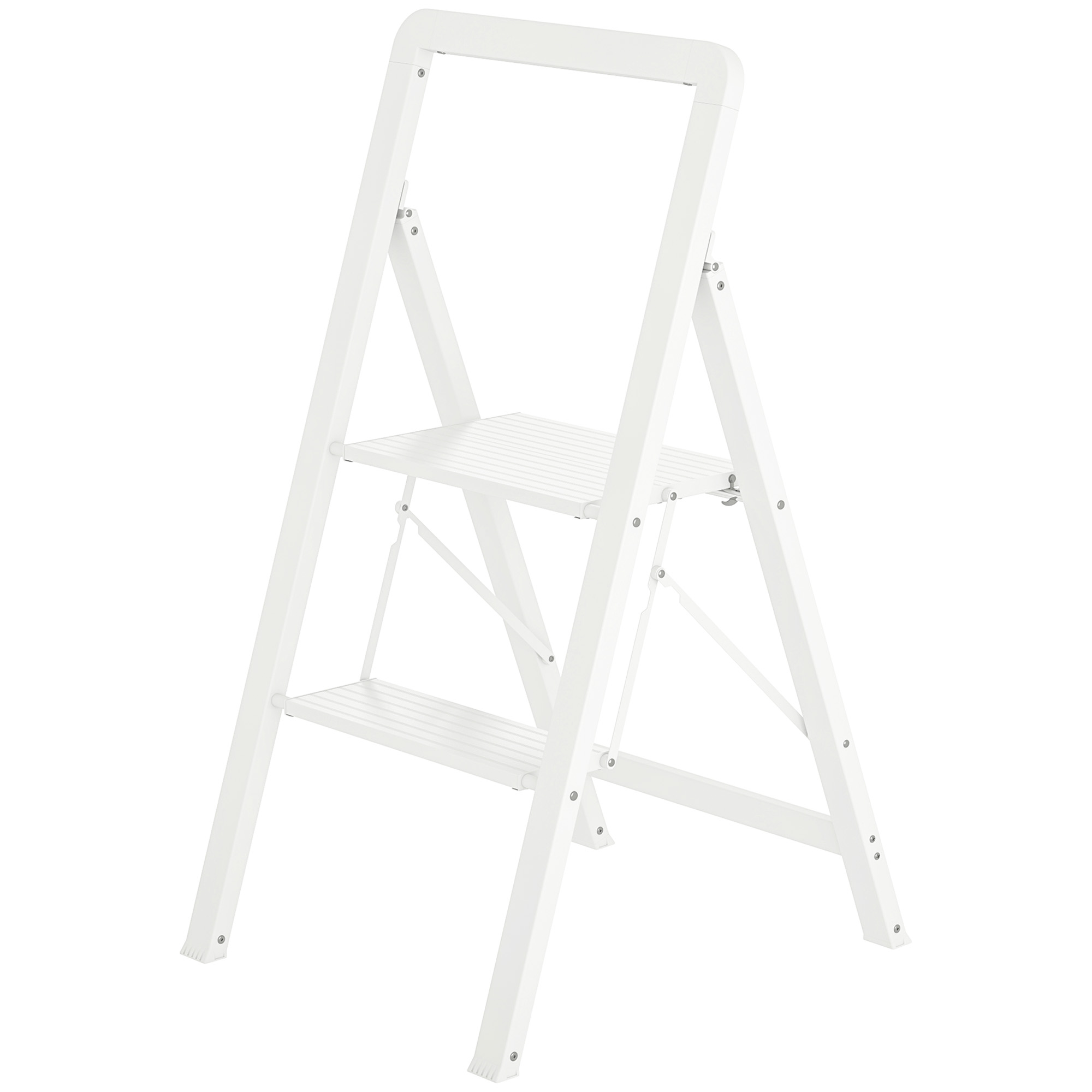 2-stufige Trittleiter, Aluminum faltbar, rutschfeste Plattform, Weiß 2-stufige Trittleiter, Aluminum faltbar, rutschfeste Plattform, Weiß