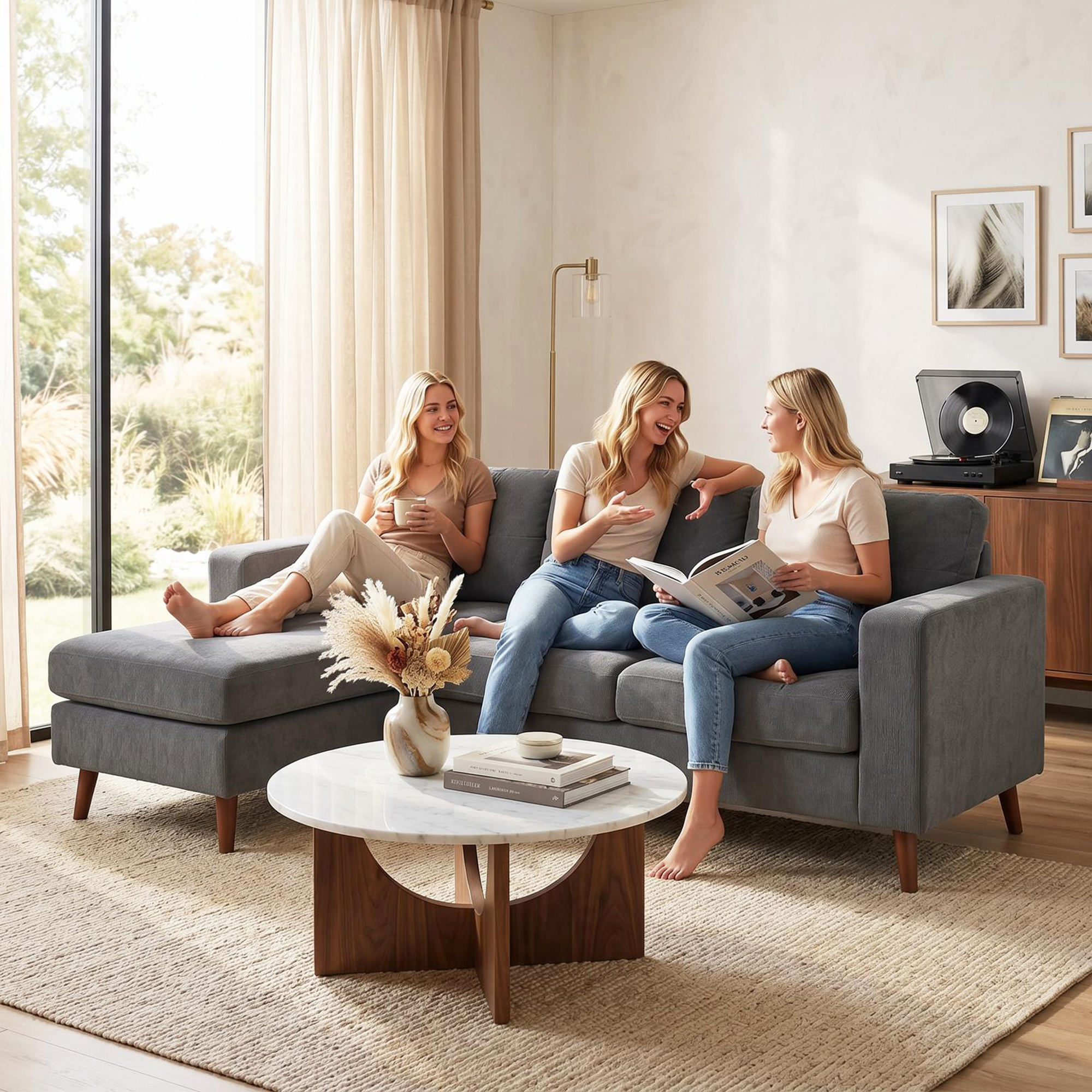 Ecksofa 192 cm L-Form 3-Sitzer Sofa mit umkehrbarer Chaiselongue, Cord-Optik, für kleinen Raum, Dunkelgrau