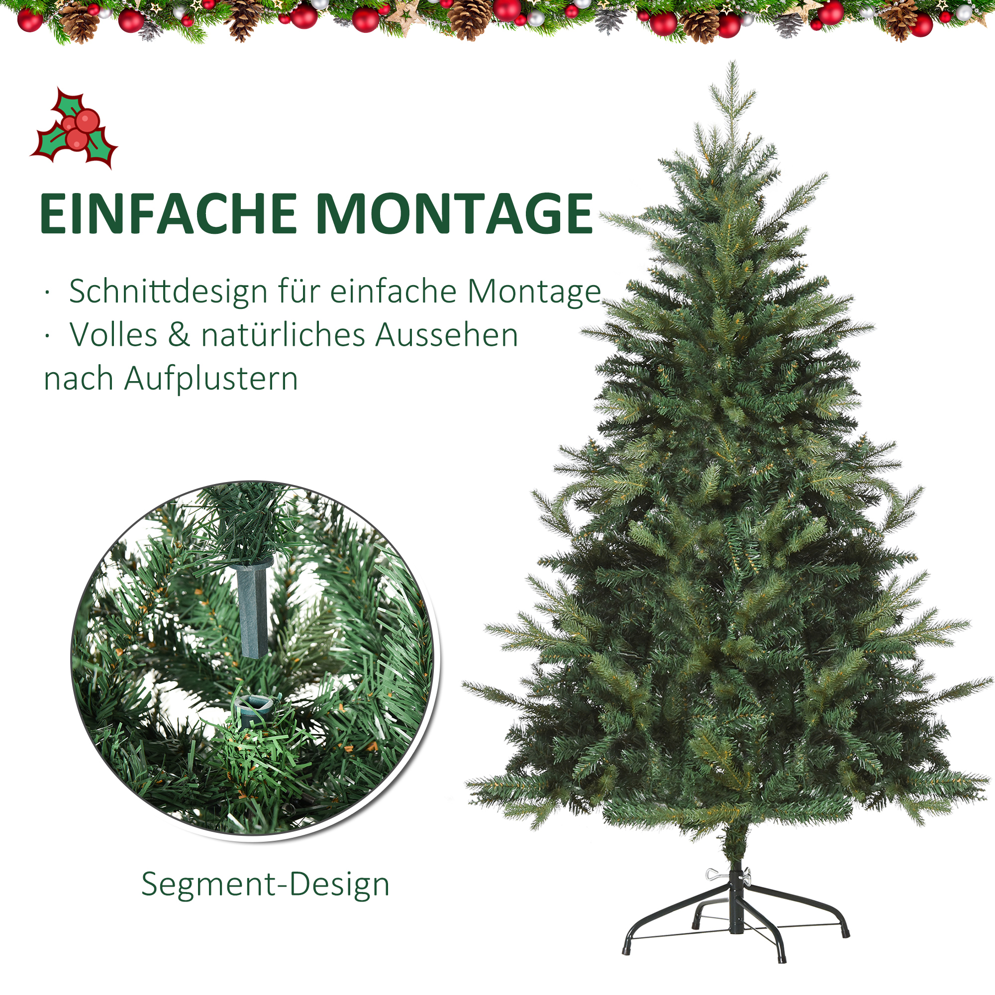 künstlicher Weihnachtsbaum 150 cm künstlich Tannenbaum mit 946 Spitzen Christbaum Weihnachtsdeko inkl. Metallständer für drinnen