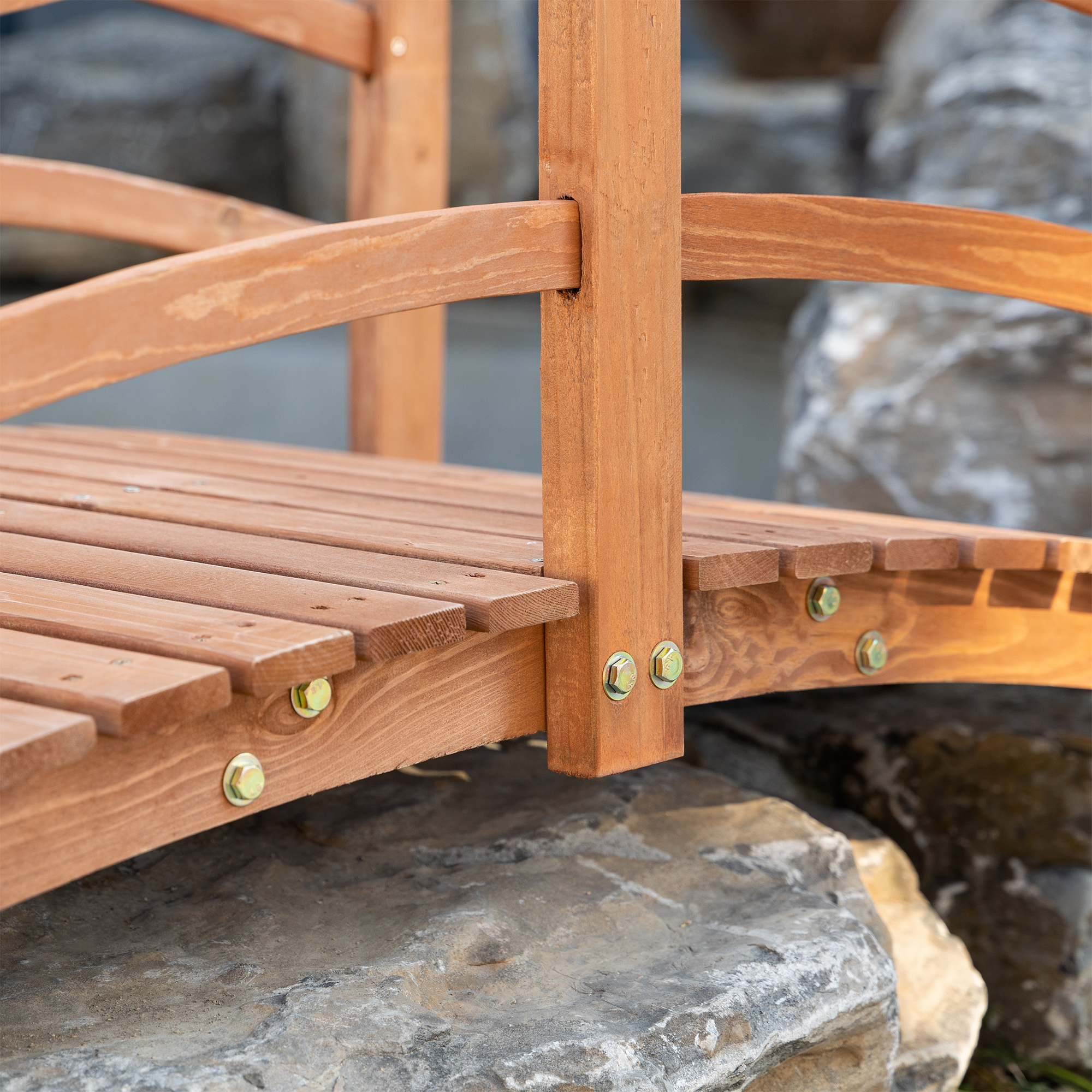 Gartenbrücke 1,85 m Holzbrücke begehbar Holzsteg Teichbrücke Zierbrücke mit Geländer bis 200 kg Massivholz Orange