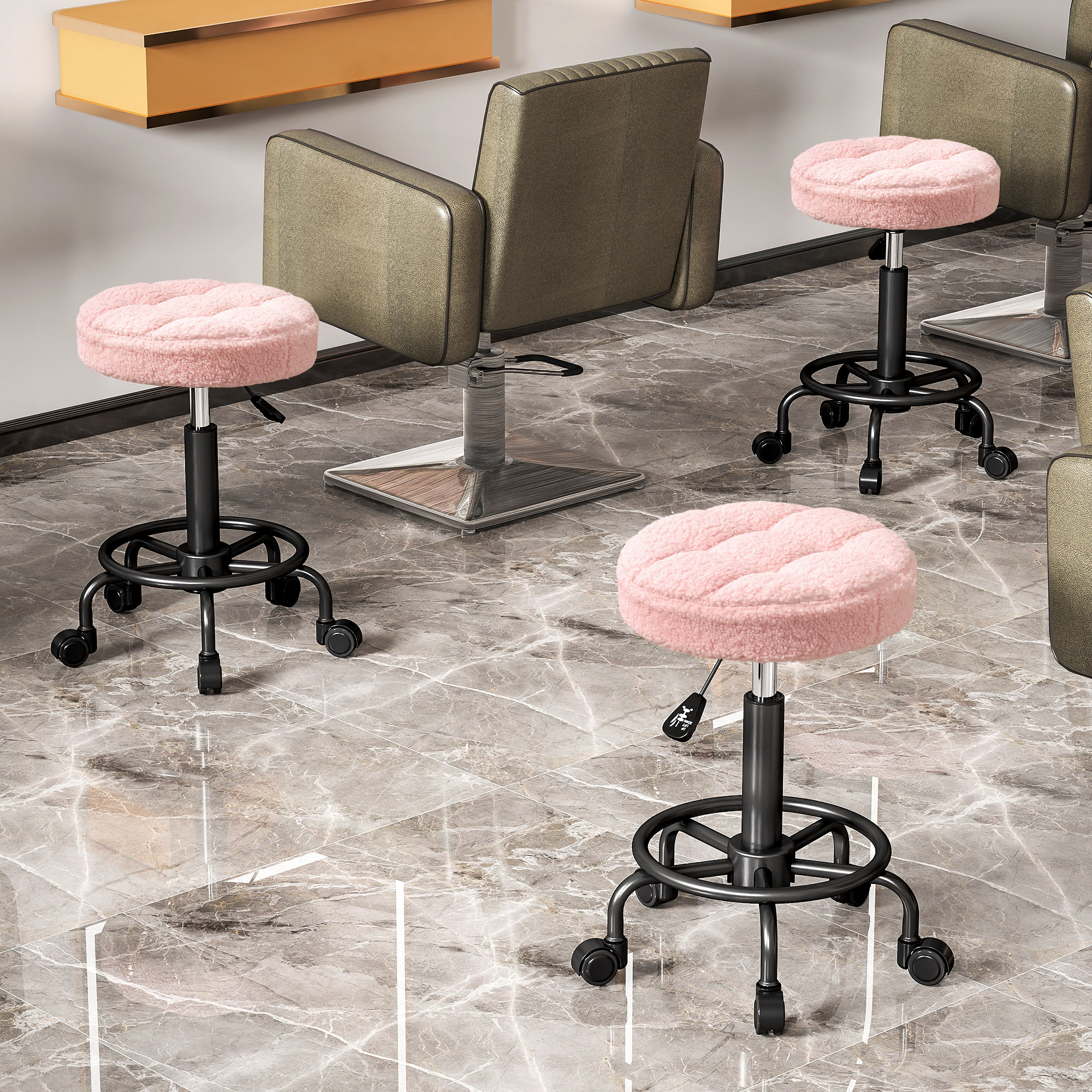 Rollhocker höhenverstellbar Drehhocker 55-66 cm Arbeitshocker 360° drehbar Ø50 x 50-66 cm Rosa