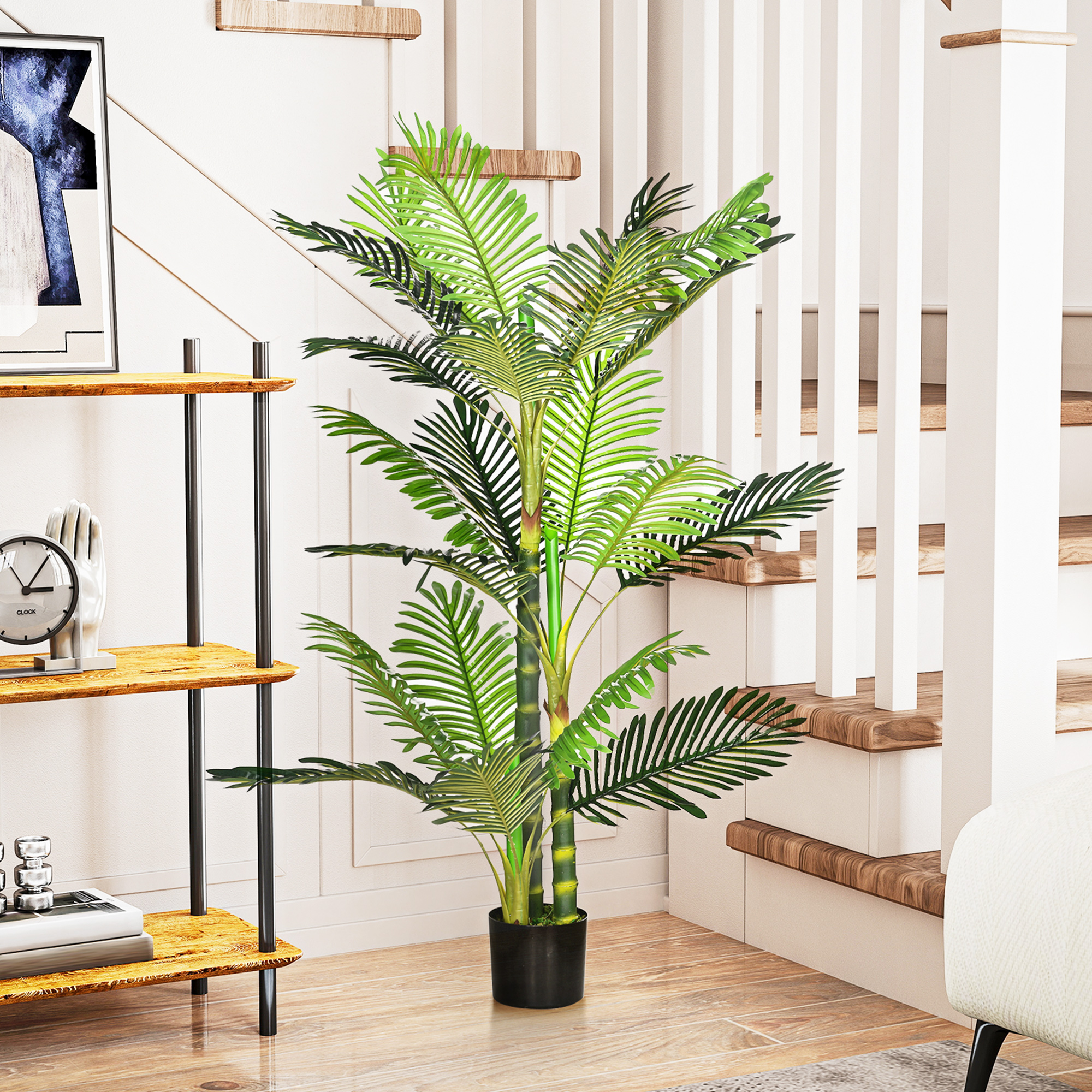 Kunstpflanze, künstliche Palme, inkl. Übertopf; 19,5 cm x 19,5 cm x 150 cm, Grün + Schwarz