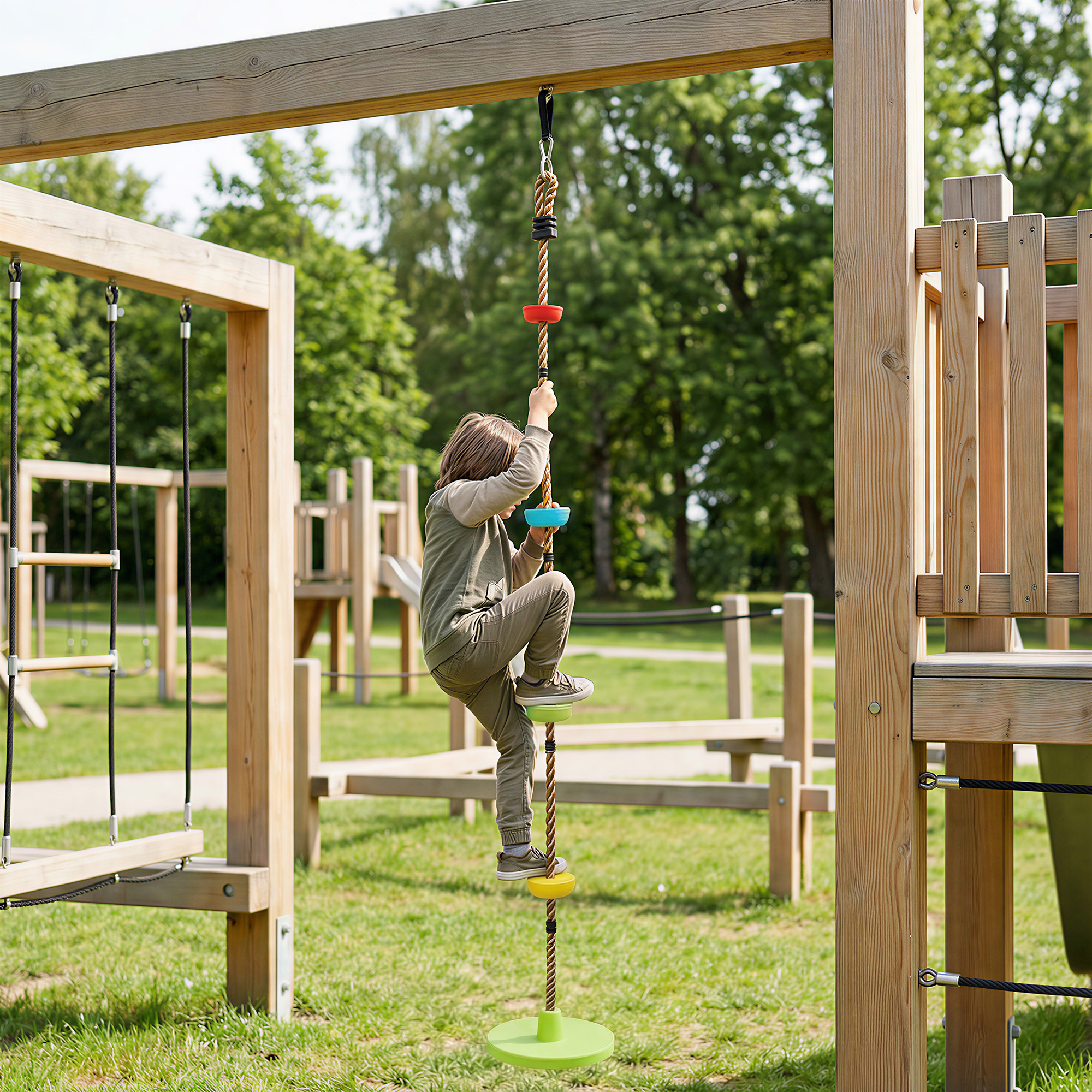 Kletterseil Schaukel Baum Kinderschaukel mit Plattform Scheibenschaukel Sitz Outdoor Spielset für 3-8 Jahre Kinder Grün