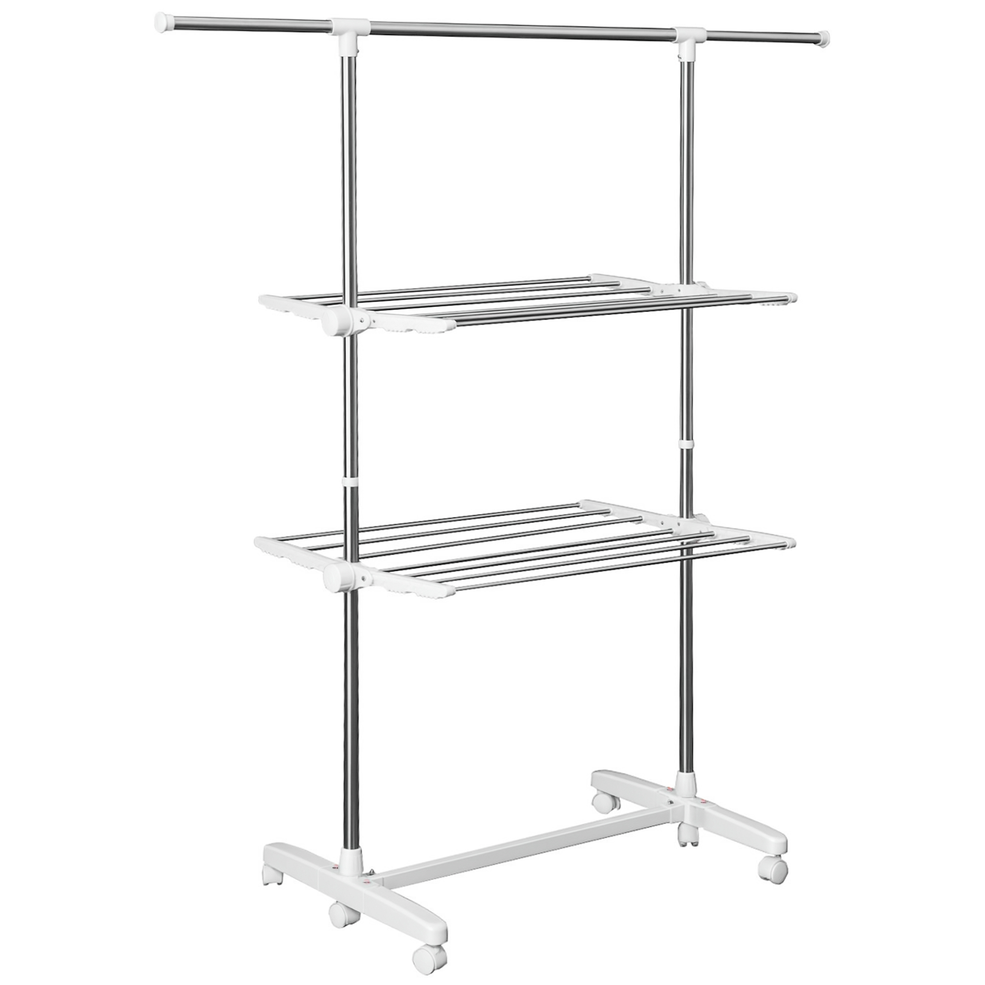 Turmwäscheständer ausziehbar Standtrockner mit 3 Ebenen, klappbare Flügel, Rollen, Wäschetrockner für Innen und Außen, Weiß, 83-136,5 x 45,5 x 154 cm Turmwäscheständer ausziehbar Standtrockner mit 3 Ebenen, klappbare Flügel, Rollen, Wäschetrockner für Innen und Außen, Weiß, 83-136,5 x 45,5 x 154 cm