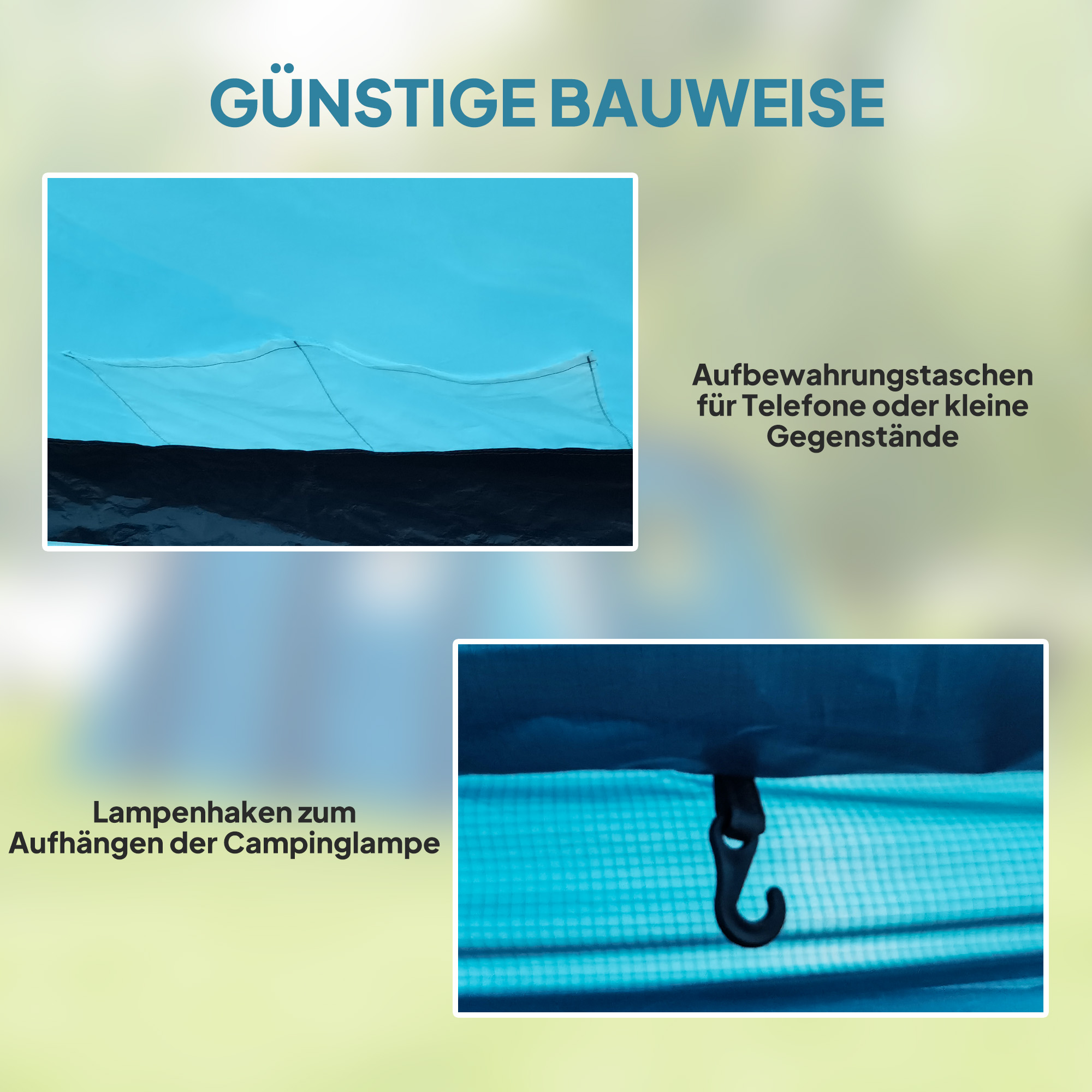 Aufblasbares Campingzelt 3-6 Personen Outdoor Tunnelzelt mit Seitenfenstern Tür Luftträger 4,4 x 2,8 x 1,95 m Blau