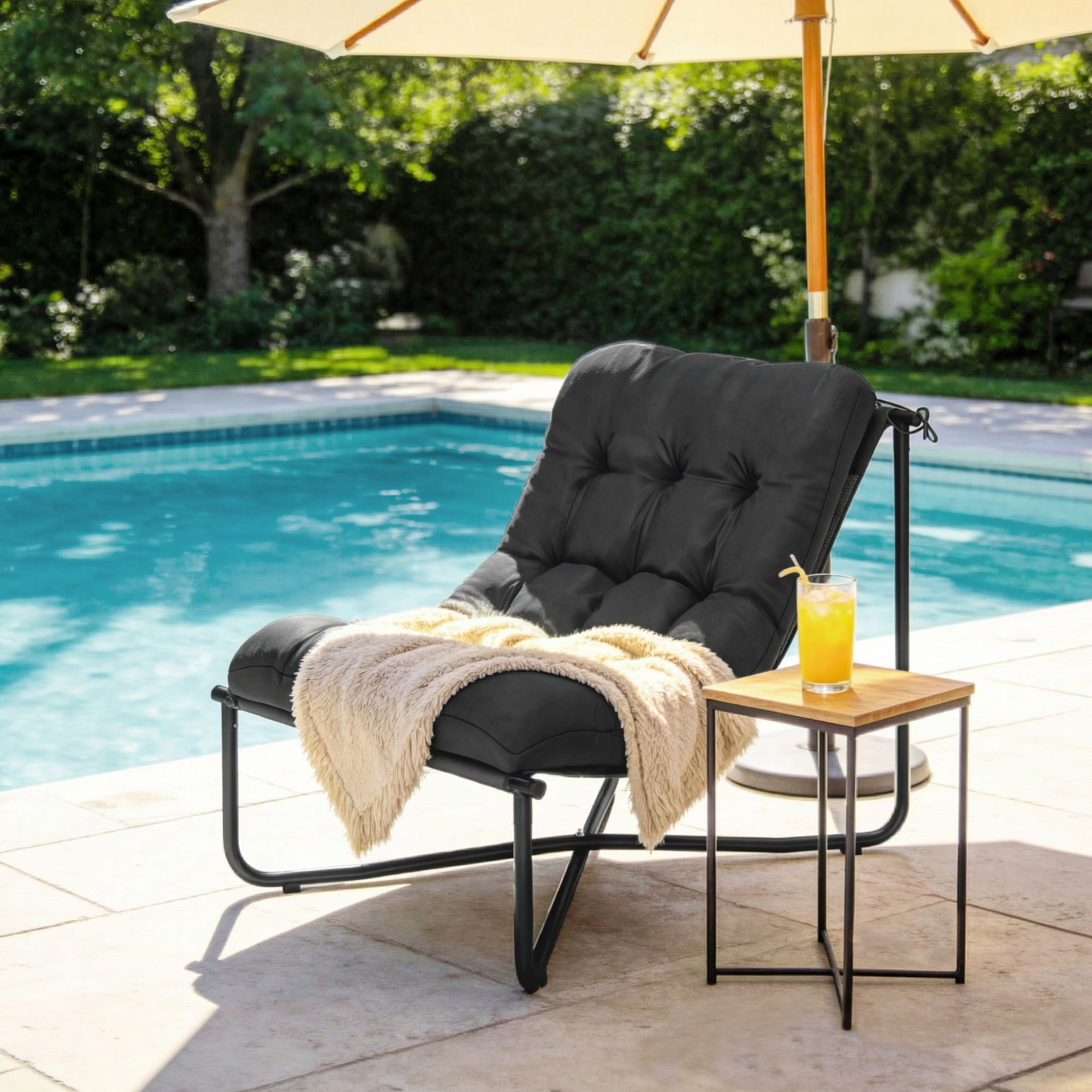 Lounge Sessel Outdoor Ergonomischer Gartensessel mit hautfreundlich Kissen Breiter Sitz Stahlrahmen Dunkelgrau