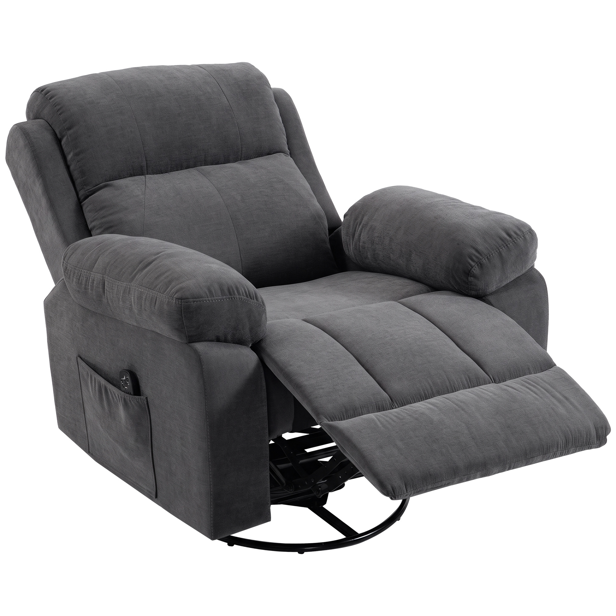Relaxsessel Fernsehsessel 360° Drehbarer Massagesessel mit Wärme, Massage, Chenille-Optik, Dunkelgrau