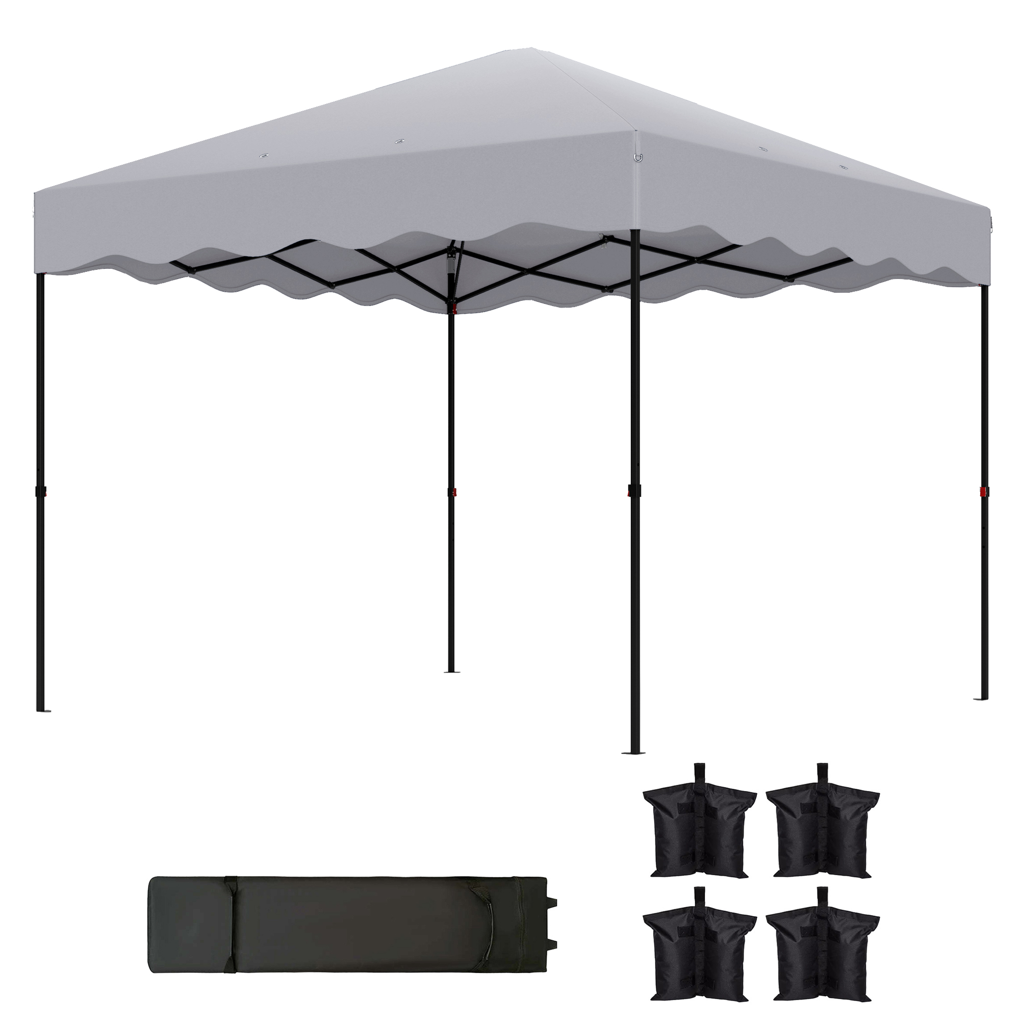 3 x 3 m Pop-up-Pavillon, Höhenverstellbares Gartenzelt, mit Rolltasche, für Garten, Terrasse, Metall, Stoff, Hellgrau