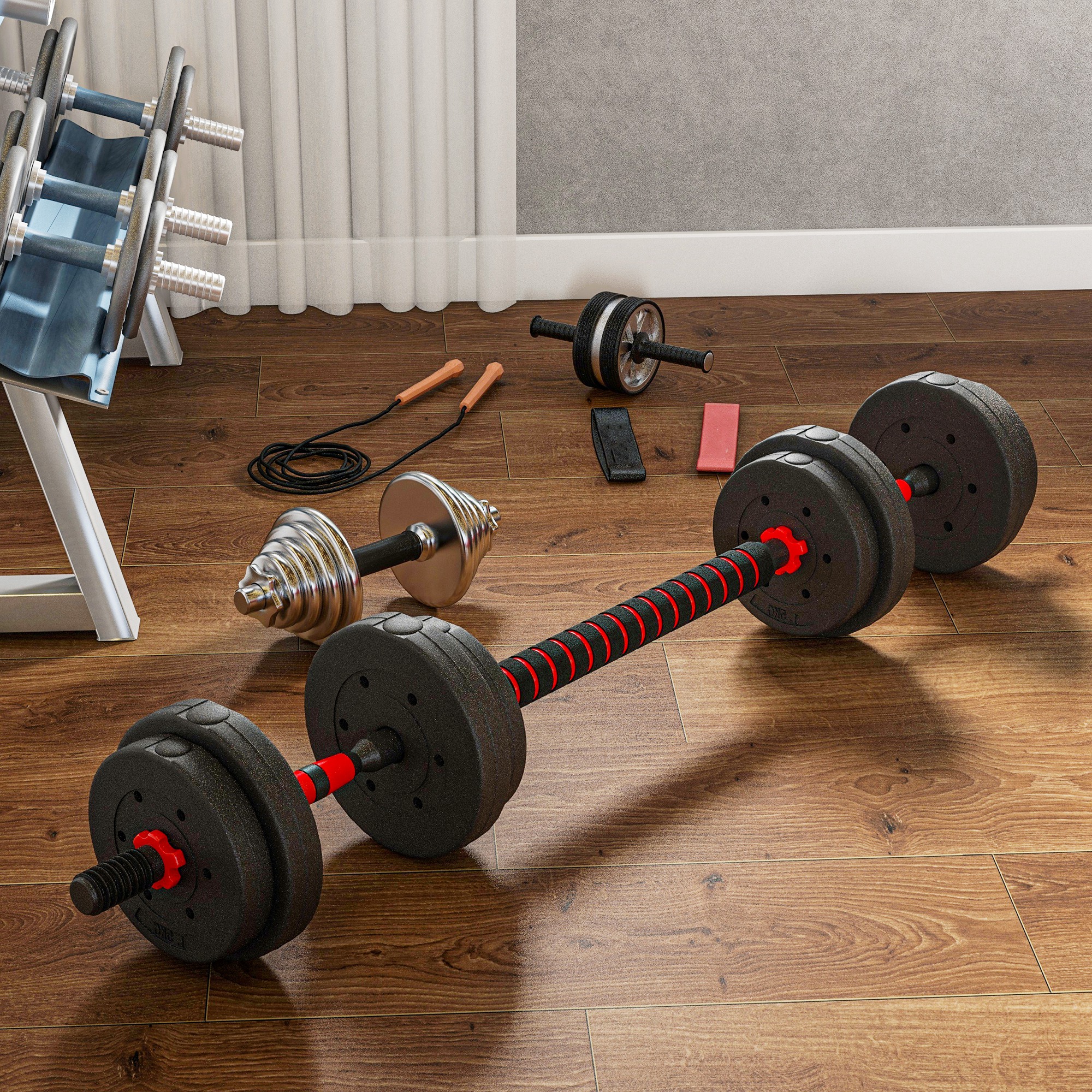 2 in 1 Hanteln Set 15 kg verstellbare Kurzhantel & Langhantel professionell Dumbbell Krafttraining Schwarz