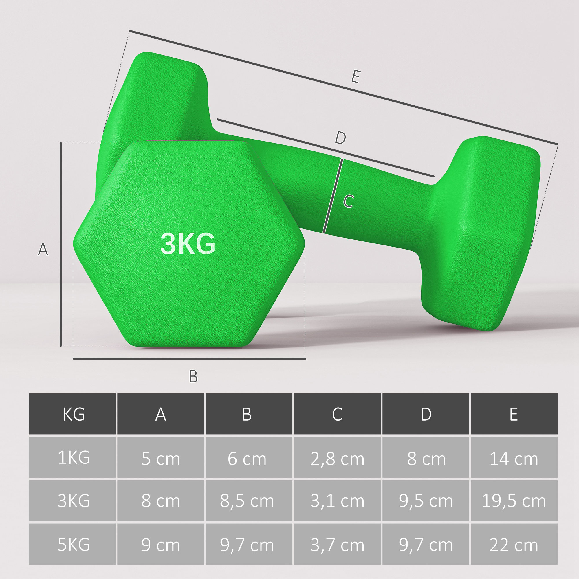 Hantelset mit Aufbewahrungsgestell, Set mit 6 Hanteln für Fitness-Training, 2 x 1kg, 2 x 3kg, 2 x 5kg