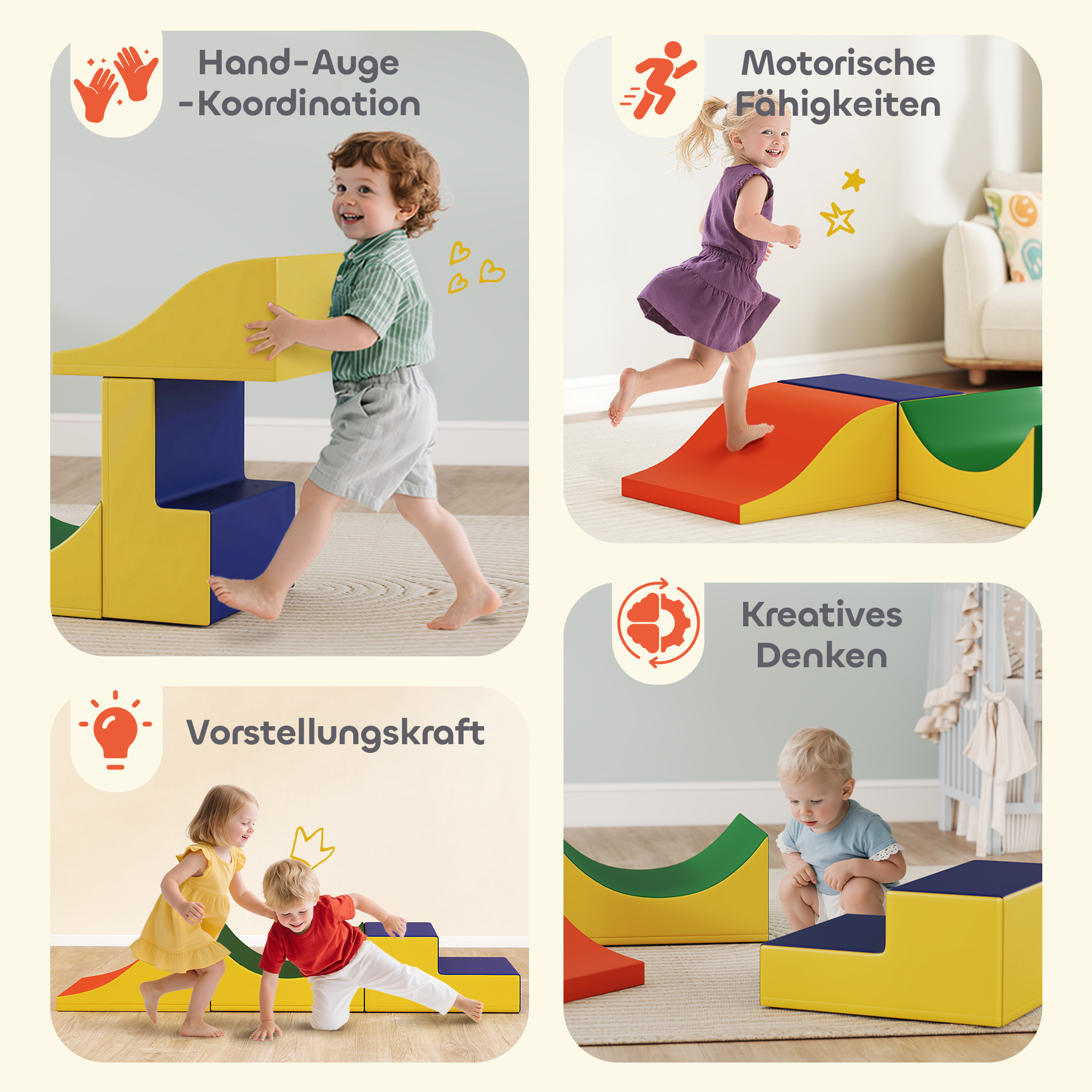 3-teiliges Kletter- und Krabbelset für Kleinkinder, Kunstleder, Schaumstoff, Gelb