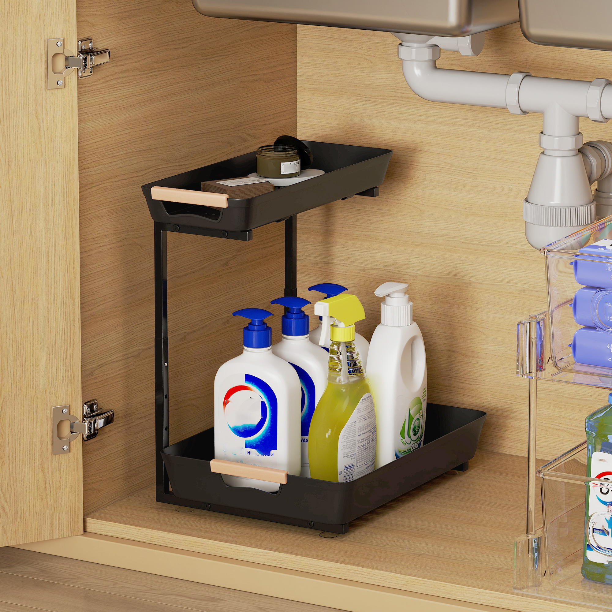 Küchenregal, Höhenverstellbar Standregal mit 2 Körbe, Kaffeebar 40 x 30 x 33,5-42 cm