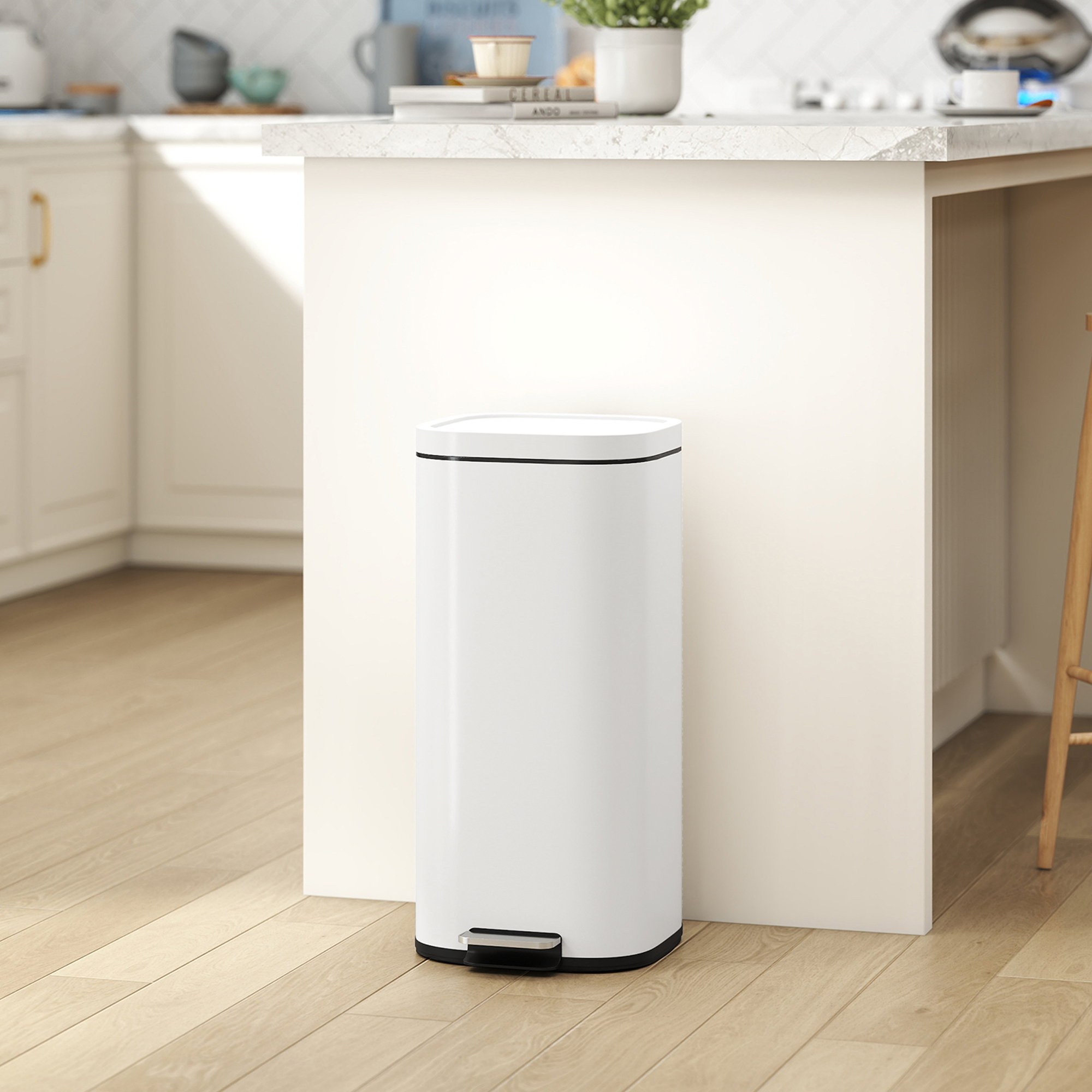 30L Küchenmülleimer Pedaleimer mit Deckel, Soft-Close- und Offenhalte-Funktion für Küche, Zuhause